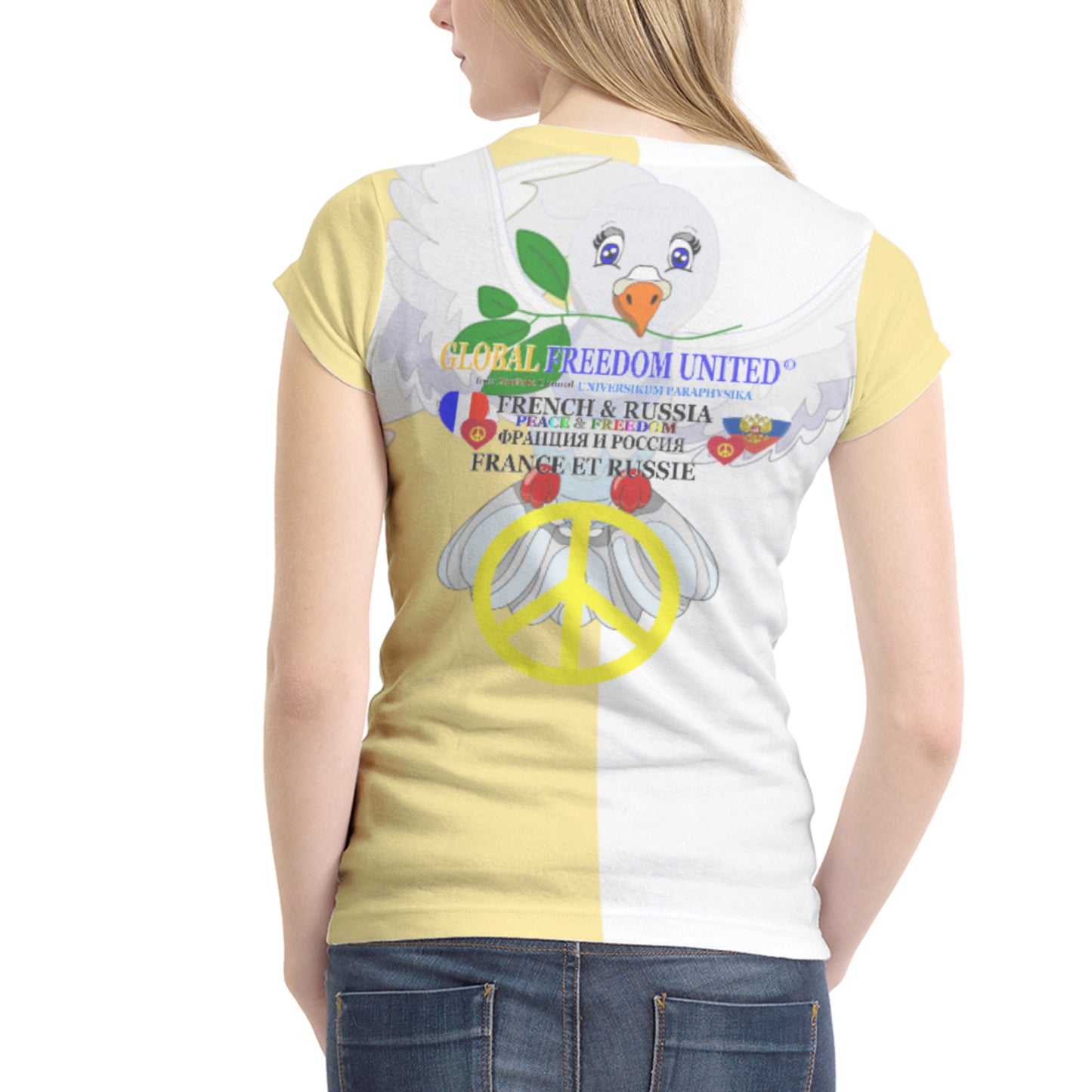 Women´s T-shirt 1 GLOBAL FREEDOM UNITED© Women French & Russia Yellow