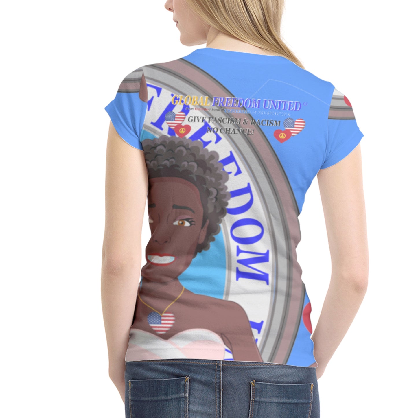 Women´s T-shirt 1 GLOBAL FREEDOM UNITED© Women Anti Racism & Fascism USA Blue