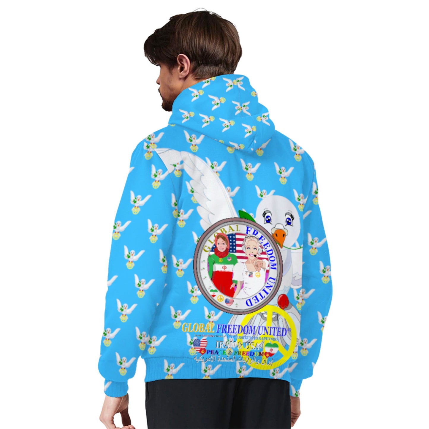 Plush Hoodie GLOBAL FREEDOM UNITED© Women Iran & USA Blue