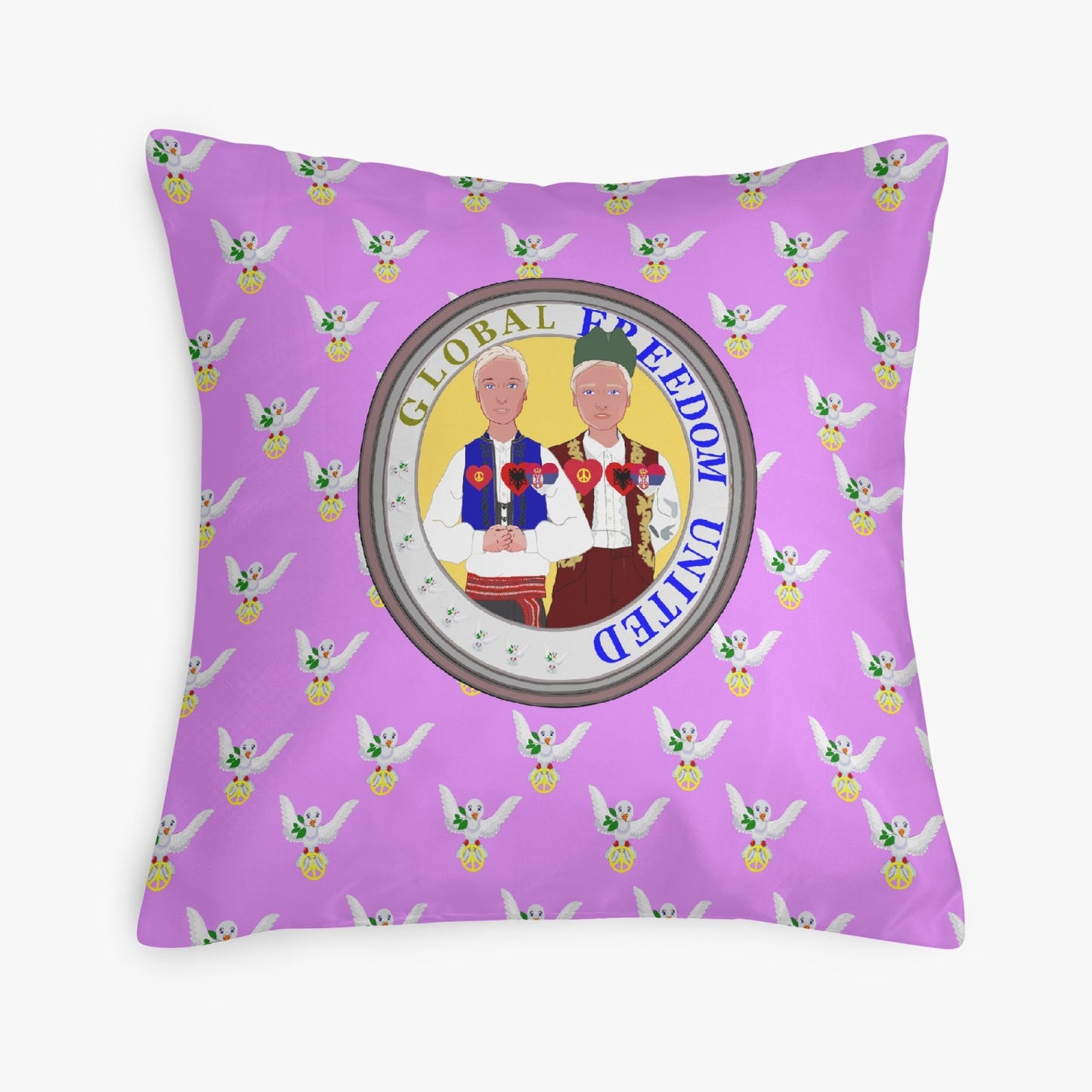 GLOBAL FREEDOM UNITED© Men ALBANIA & SERBIA Lilac 18'' Square Pillow Cover