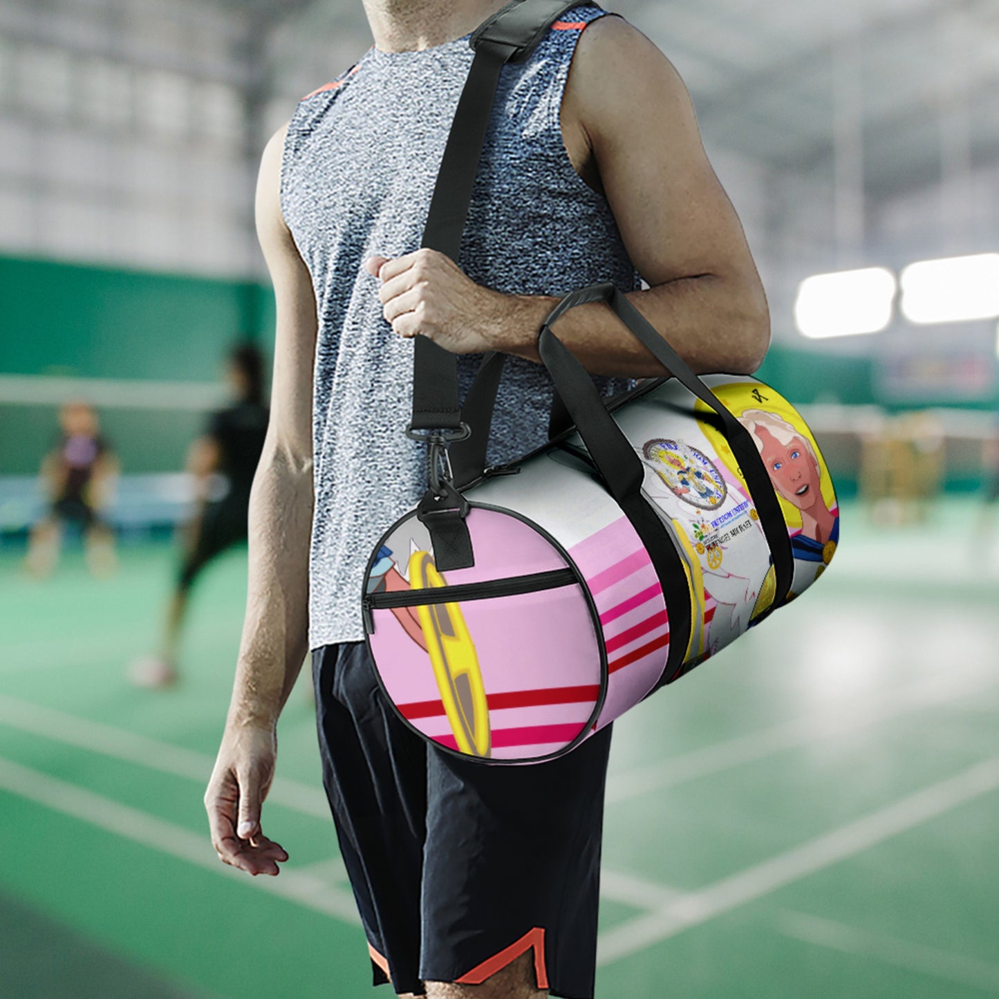 Cylindrical Gym Bag Global Freedom United Archangel Michael German Pink2