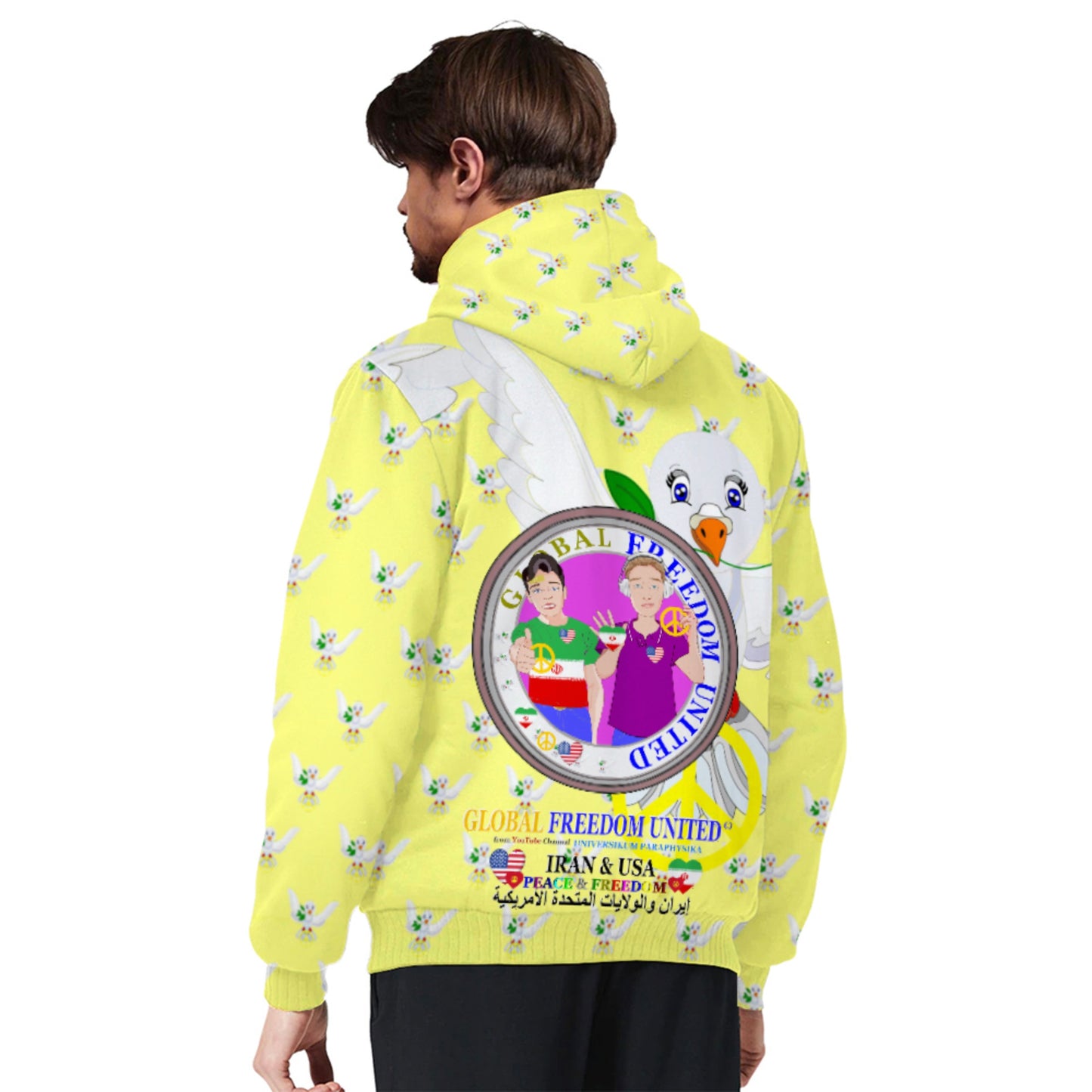 Plush Hoodie GLOBAL FREEDOM UNITED© Men Iran & USA Yellow