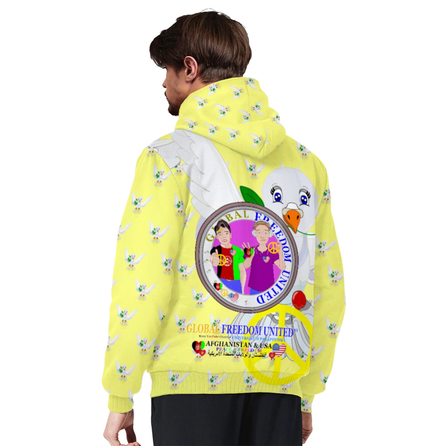 Plush Hoodie GLOBAL FREEDOM UNITED© Men AFGHANISTAN & USA Yellow