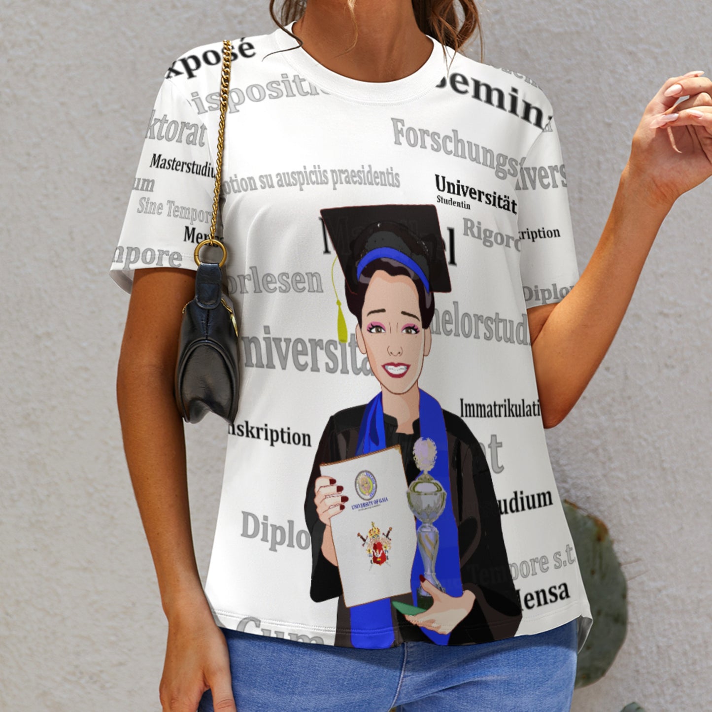 Women´s T-shirt Global Freedom United Asia Student Girl Silver Place