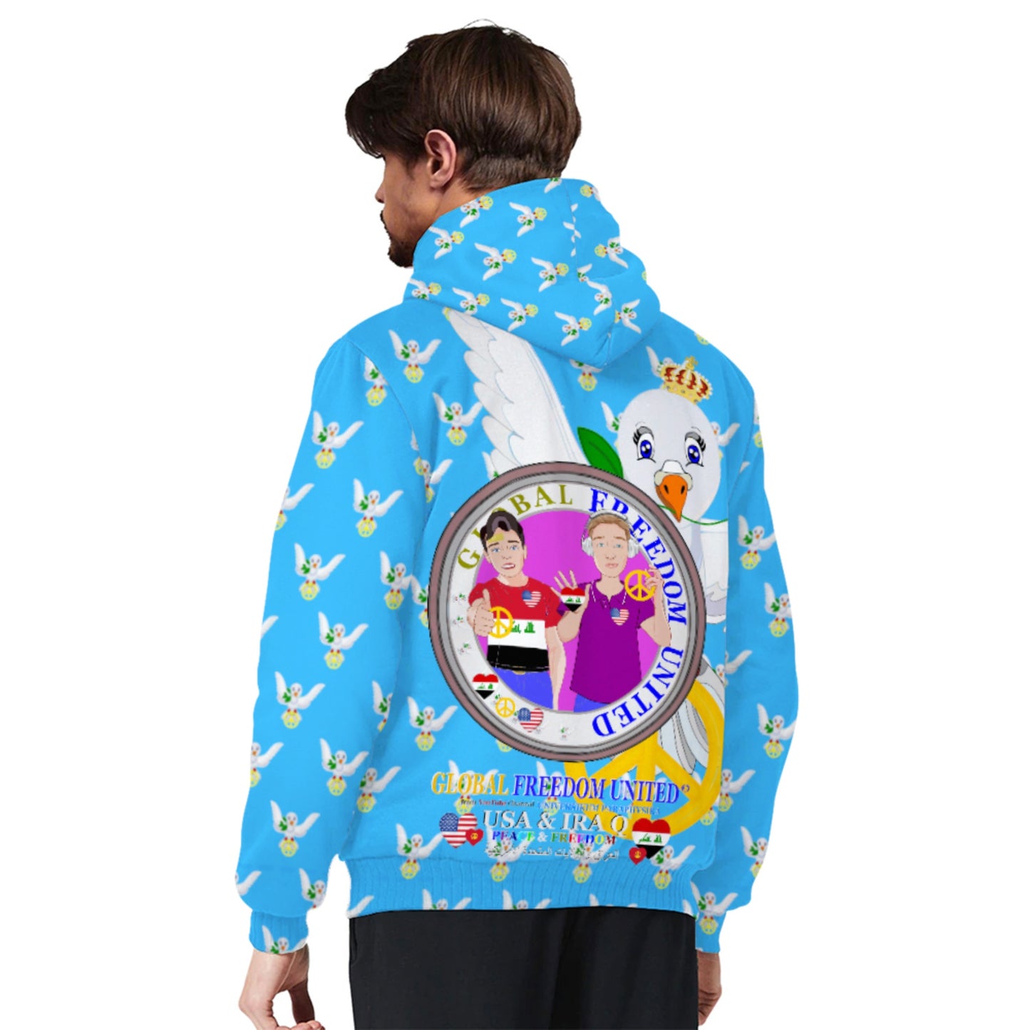 Plush Hoodie GLOBAL FREEDOM UNITED© Men Iraq & USA Blue