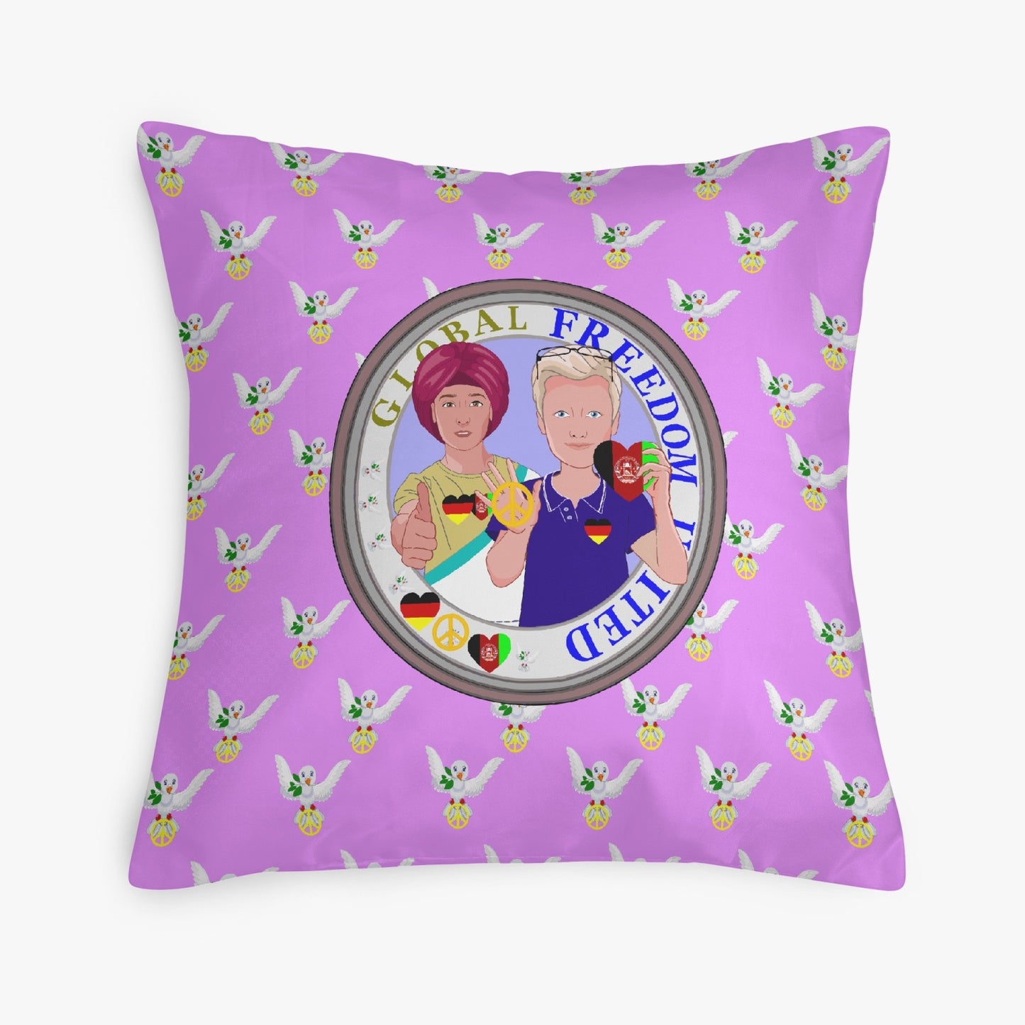 GLOBAL FREEDOM UNITED© Men AFGHANISTAN & GERMANY Lilac 18'' Square Pillow Cover