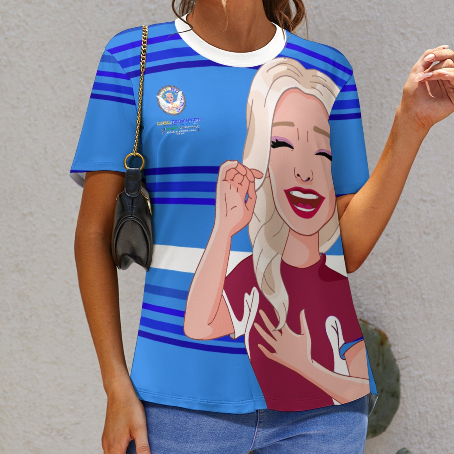 Women´s S T-shirt 2 Global Freedom United Gib Mobbing Keine Chance Dunkel Blau