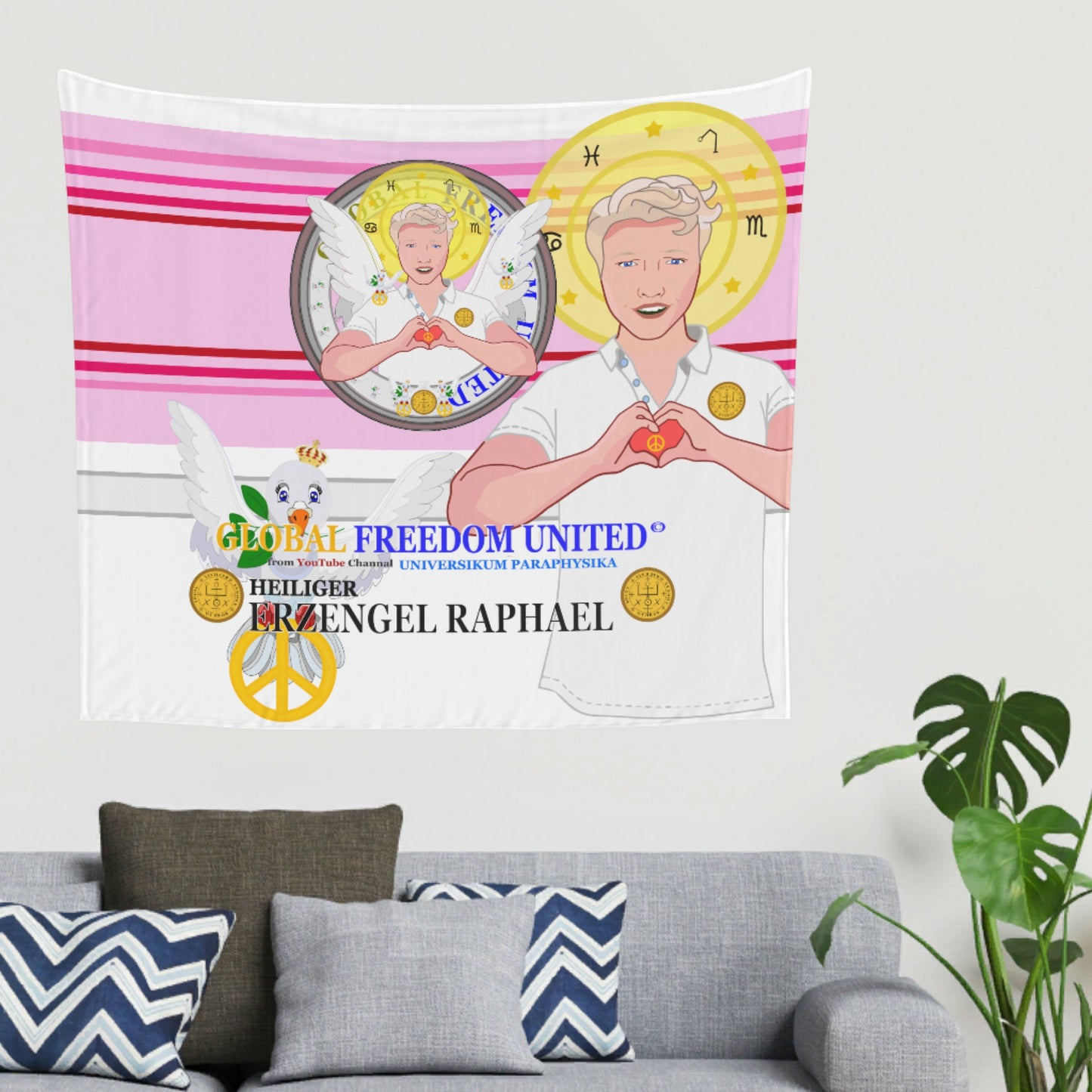 Tapestry Global Freedom United Archangel Raphael German Pink2
