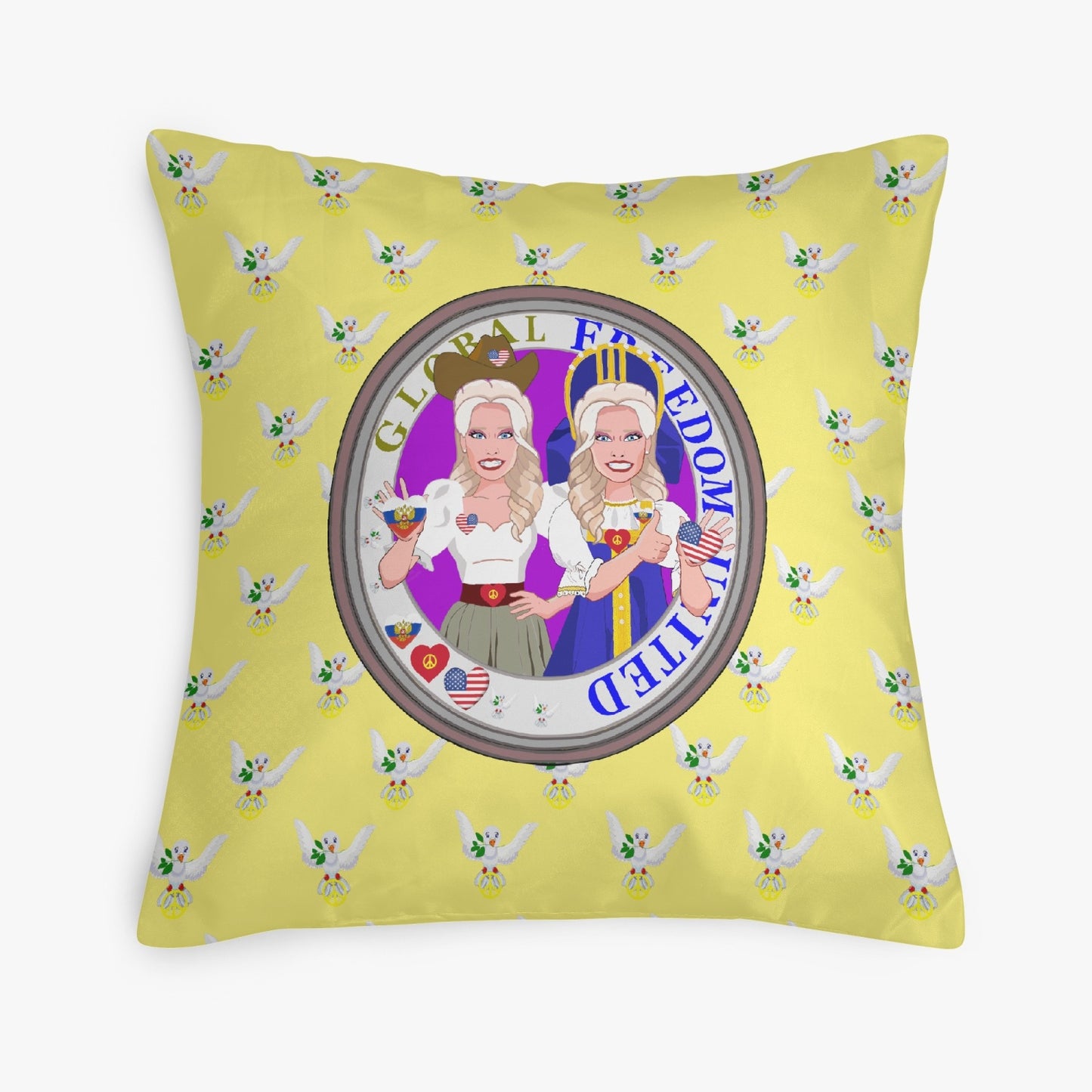 GLOBAL FREEDOM UNITED© Women USA & RUSSIA YELLOW 18'' Square Pillow Cover