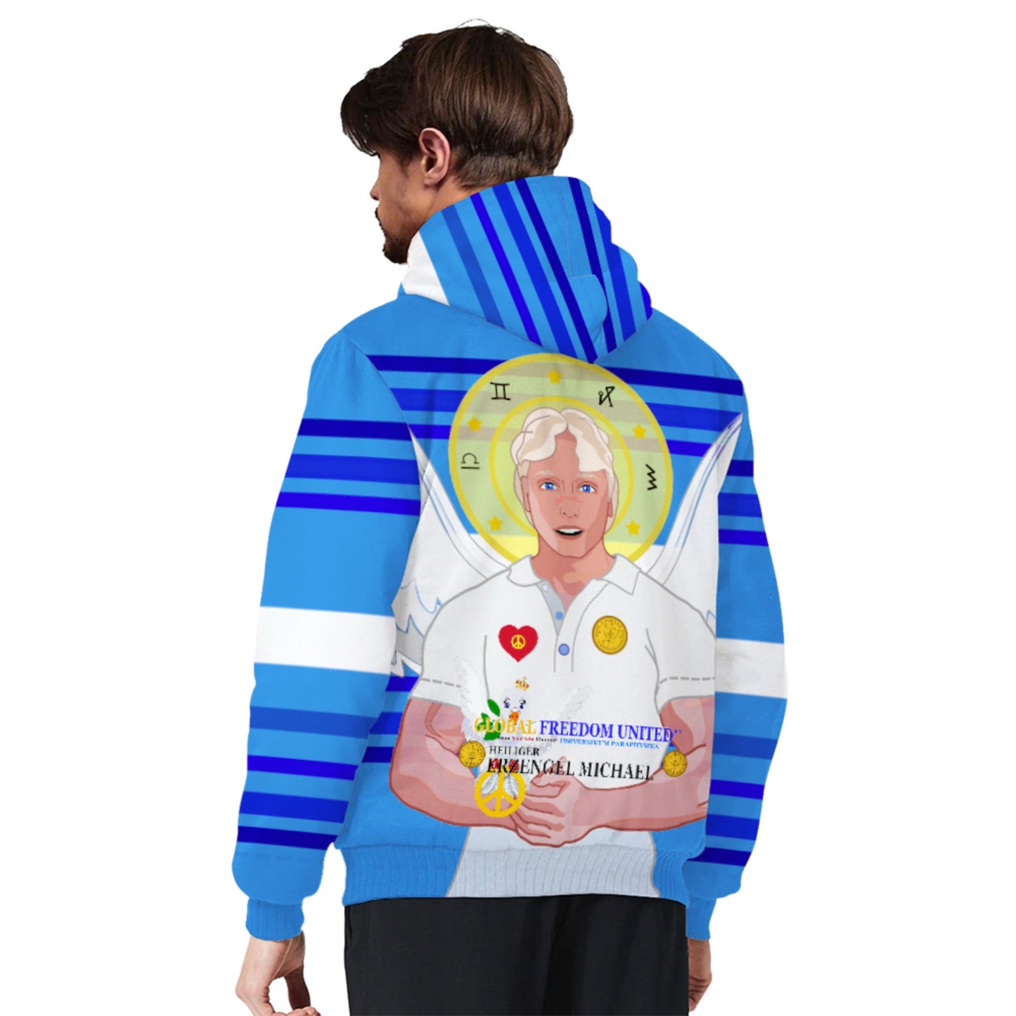 Plush Hoodie Global Freedom United Archangel Michael German Deep Blue