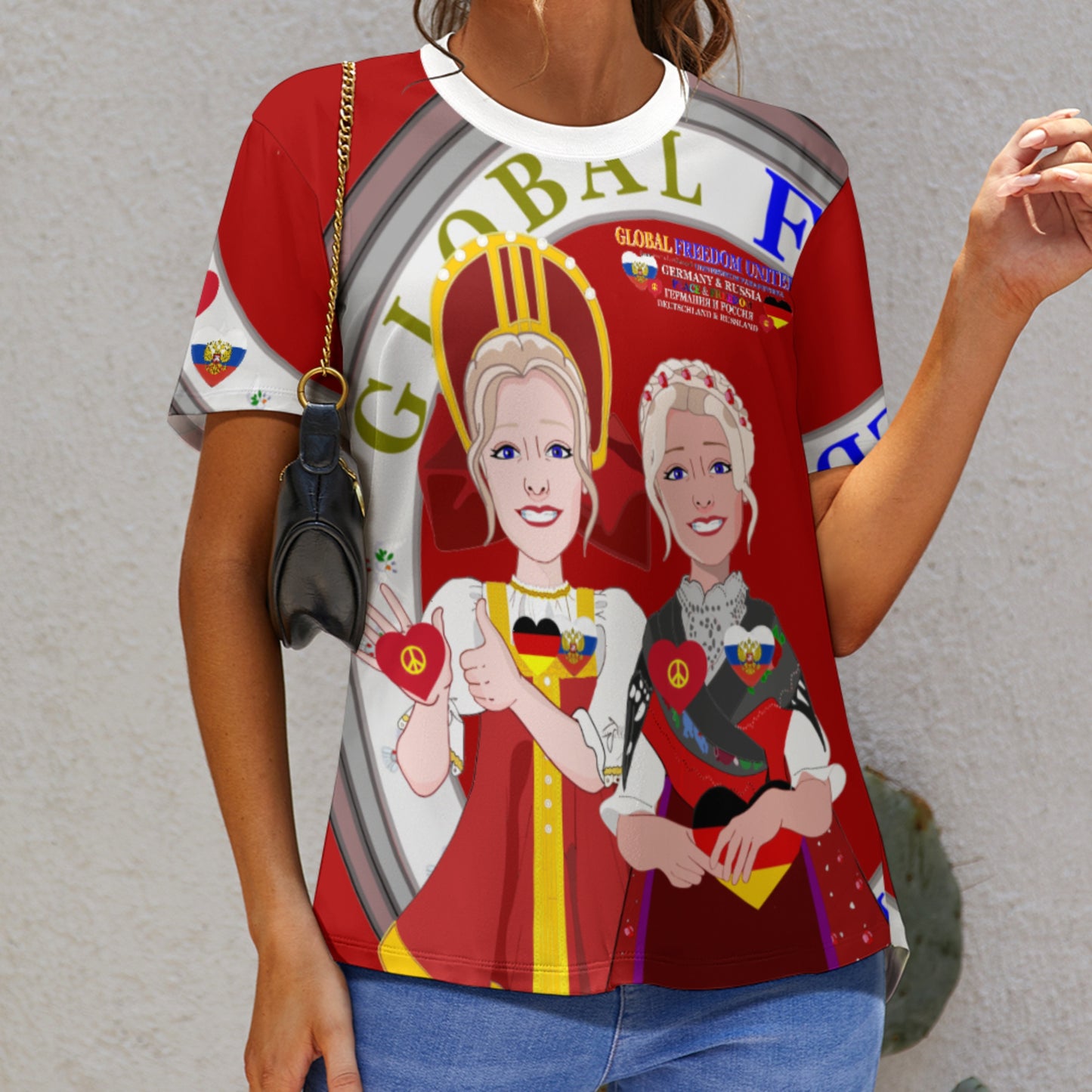 Women´s T-shirt 3 GLOBAL FREEDOM UNITED© Women RUSSIA & GERMANY Red