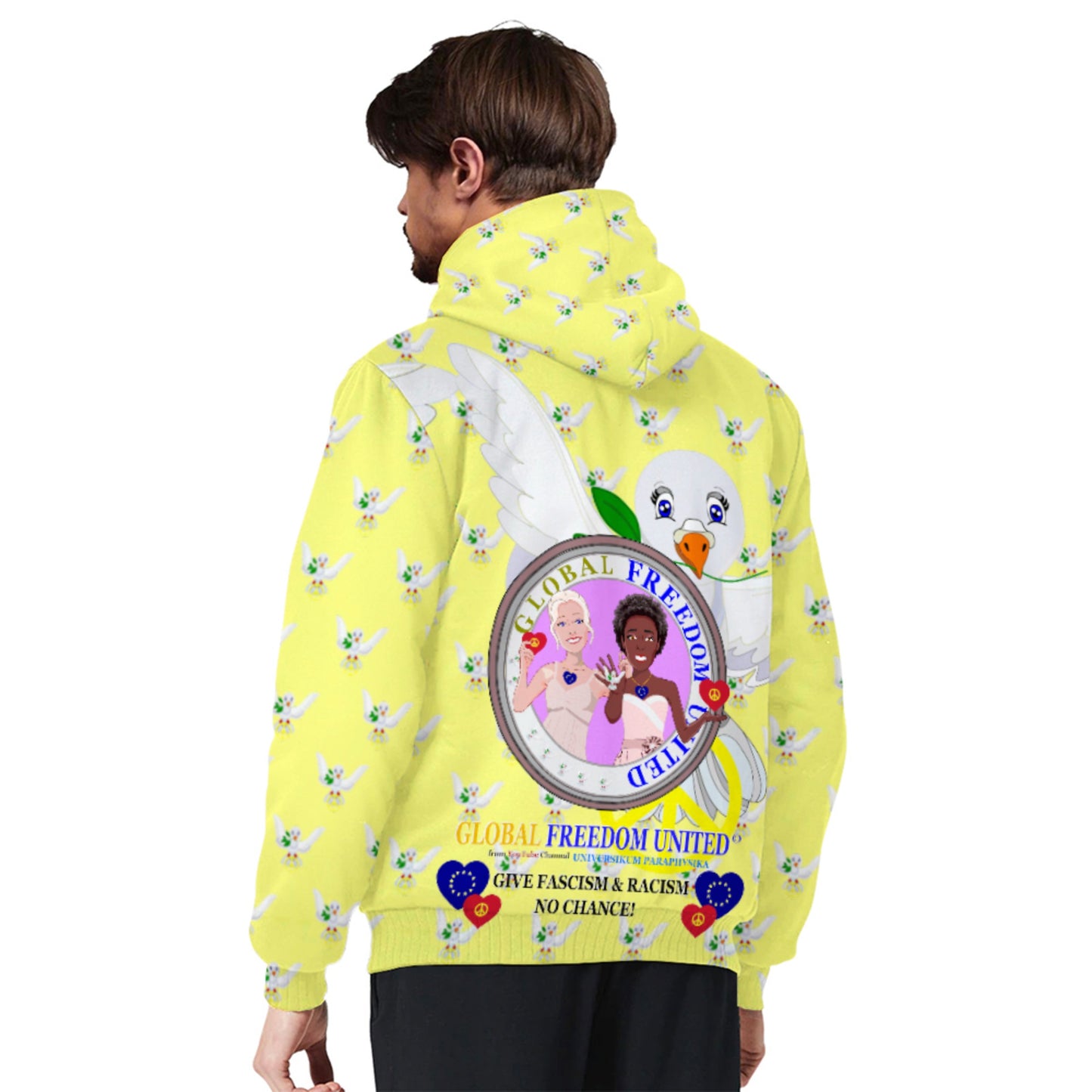 Plush Hoodie GLOBAL FREEDOM UNITED© Women Anti Fascism & Racism EU Yellow