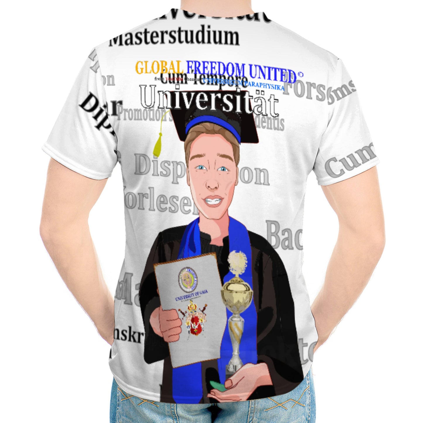 Men´s T-shirt Global Freedom United Student Gold Places Brown Hair 3