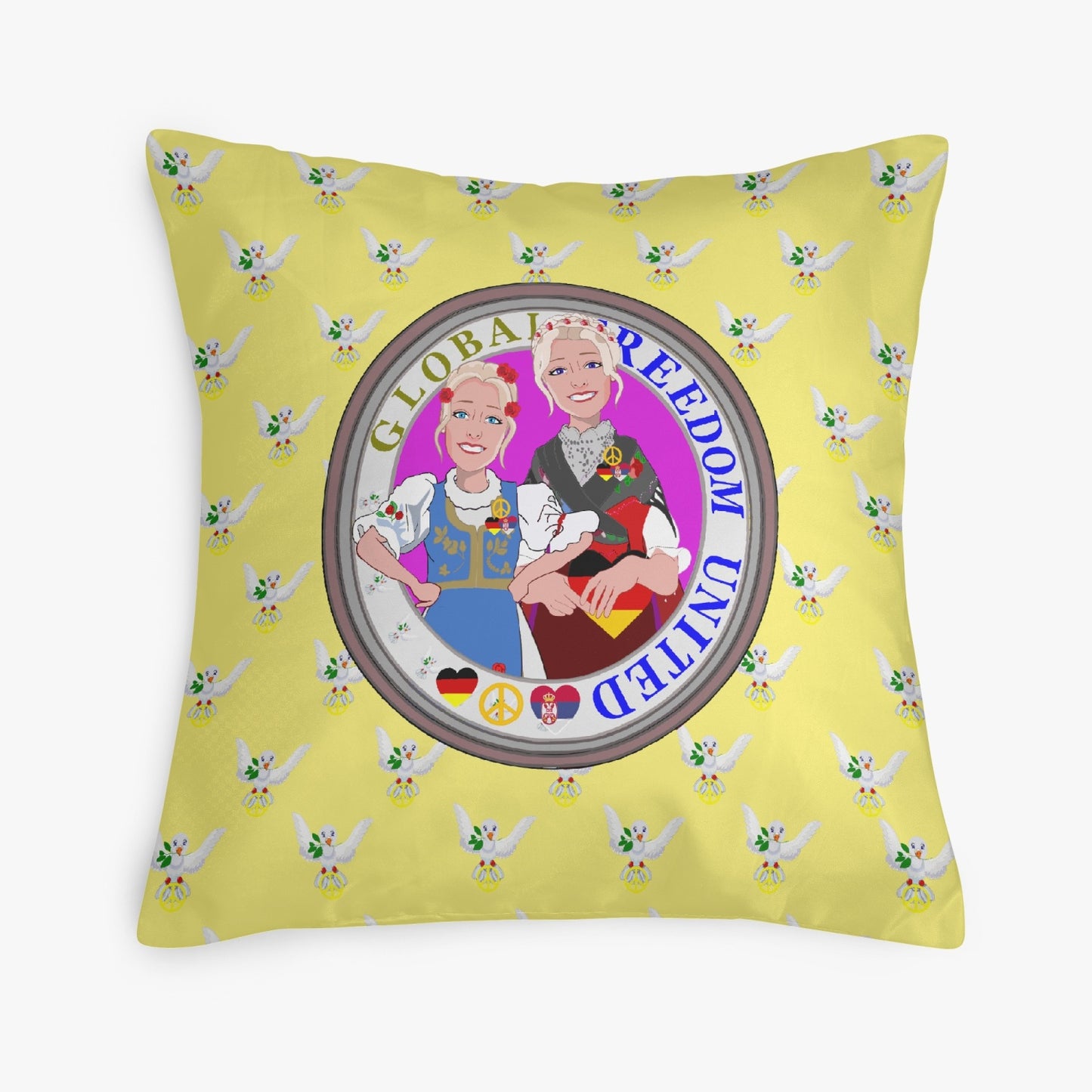 GLOBAL FREEDOM UNITED© Women SERBIA & GERMANY Yellow V2 18'' Square Pillow Cover