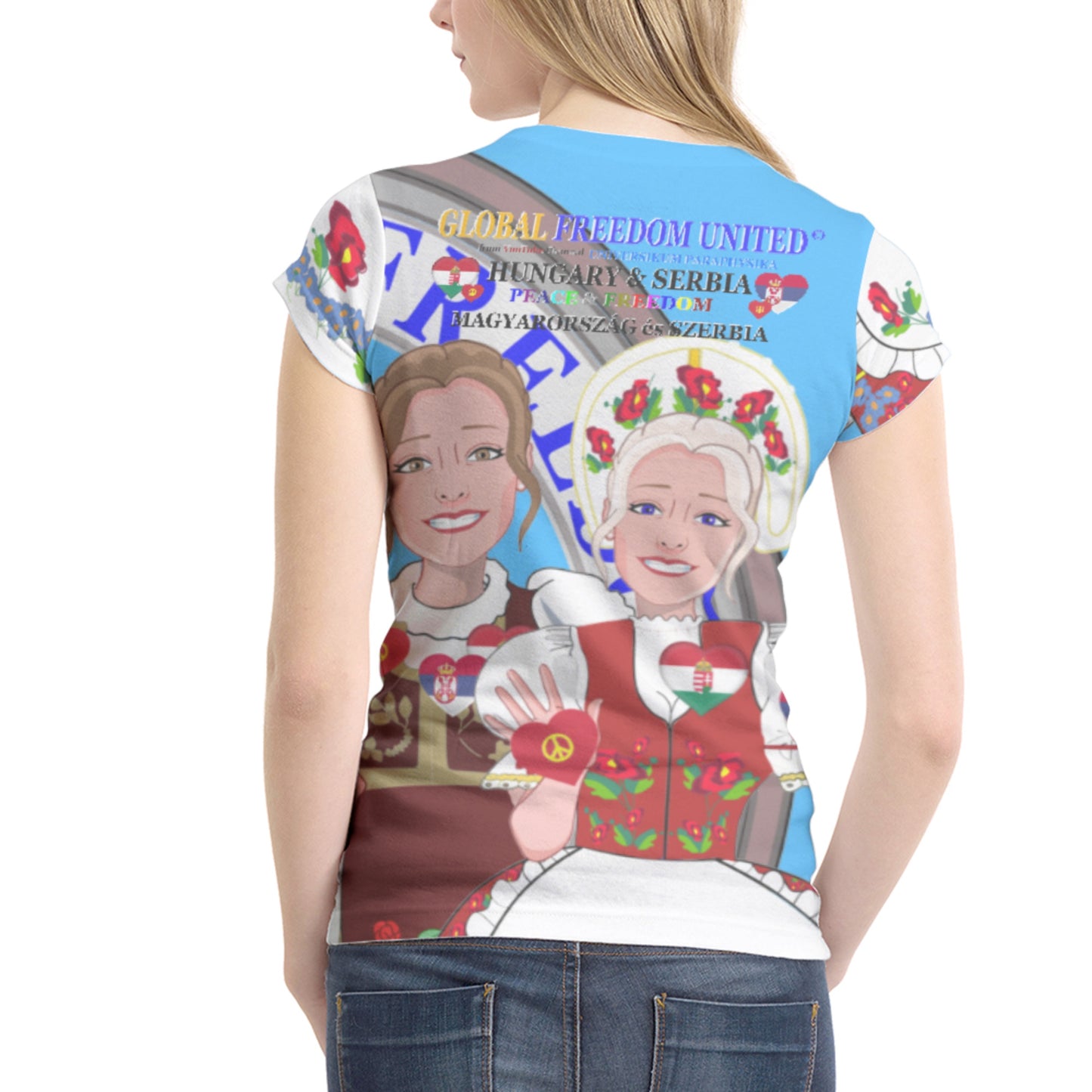 Women´s T-shirt 1 GLOBAL FREEDOM UNITED© Serbia & Hungary Blue
