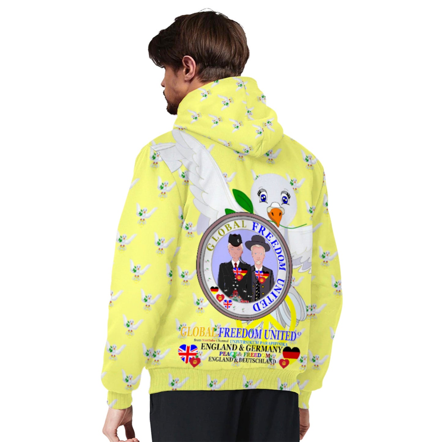 Plush Hoodie GLOBAL FREEDOM UNITED© Men England & Germany Yellow