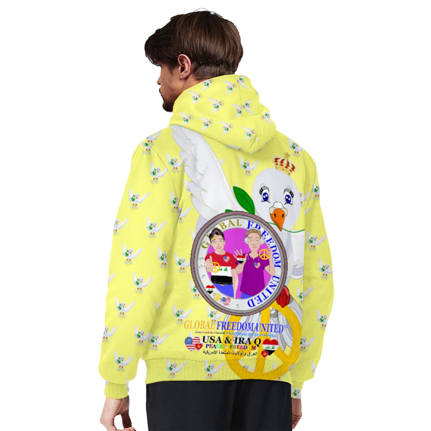 Plush Hoodie GLOBAL FREEDOM UNITED© Men Iraq & USA Yellow