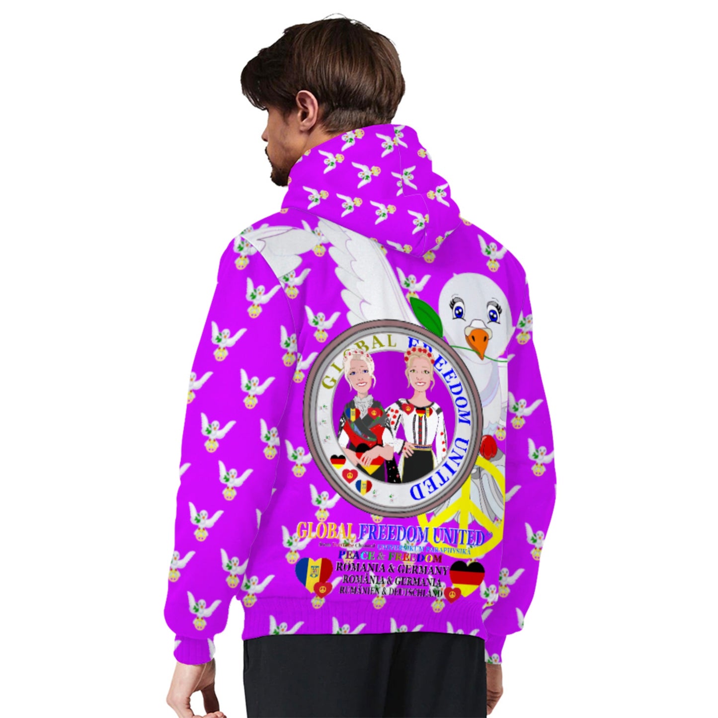 Plush Hoodie GLOBAL FREEDOM UNITED© Women Romania & Germany Lilac