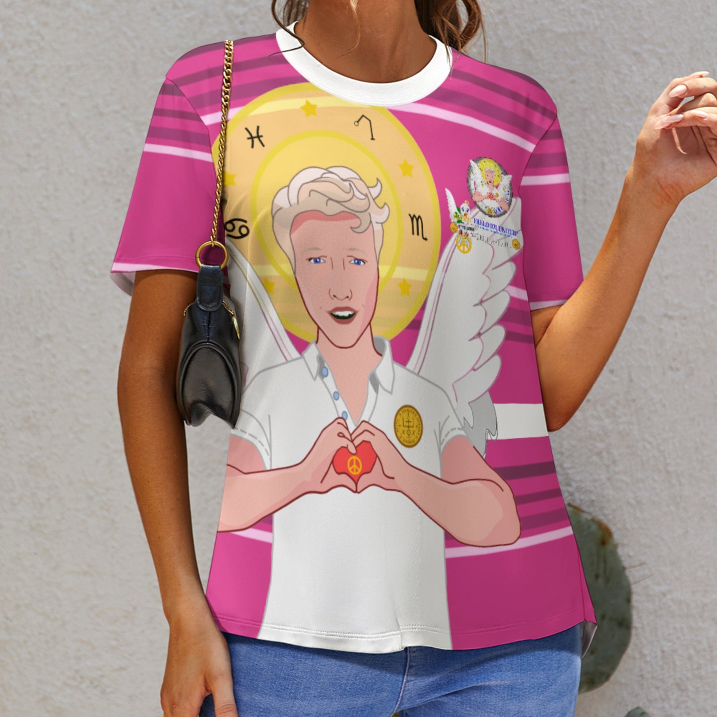 Women´s T-shirt GLOBAL FREEDOM UNITED© Archangel Rafael German Pink1