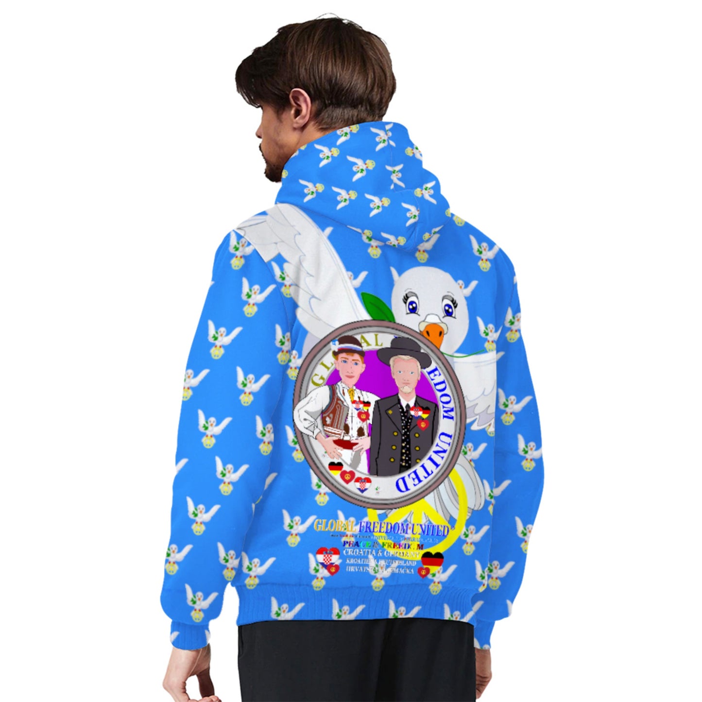 Plush Hoodie GLOBAL FREEDOM UNITED© Men Croatia & Germany Blue