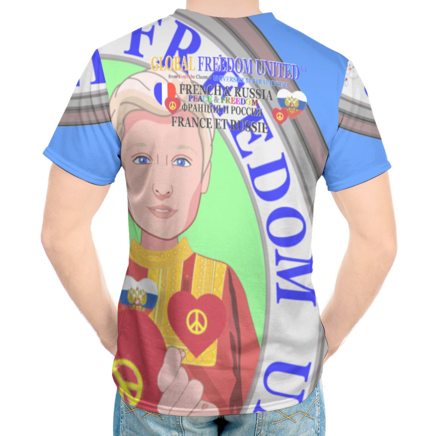 Men´s T-shirt GLOBAL FREEDOM UNITED© French & Russia Old Peace Blue Version 2