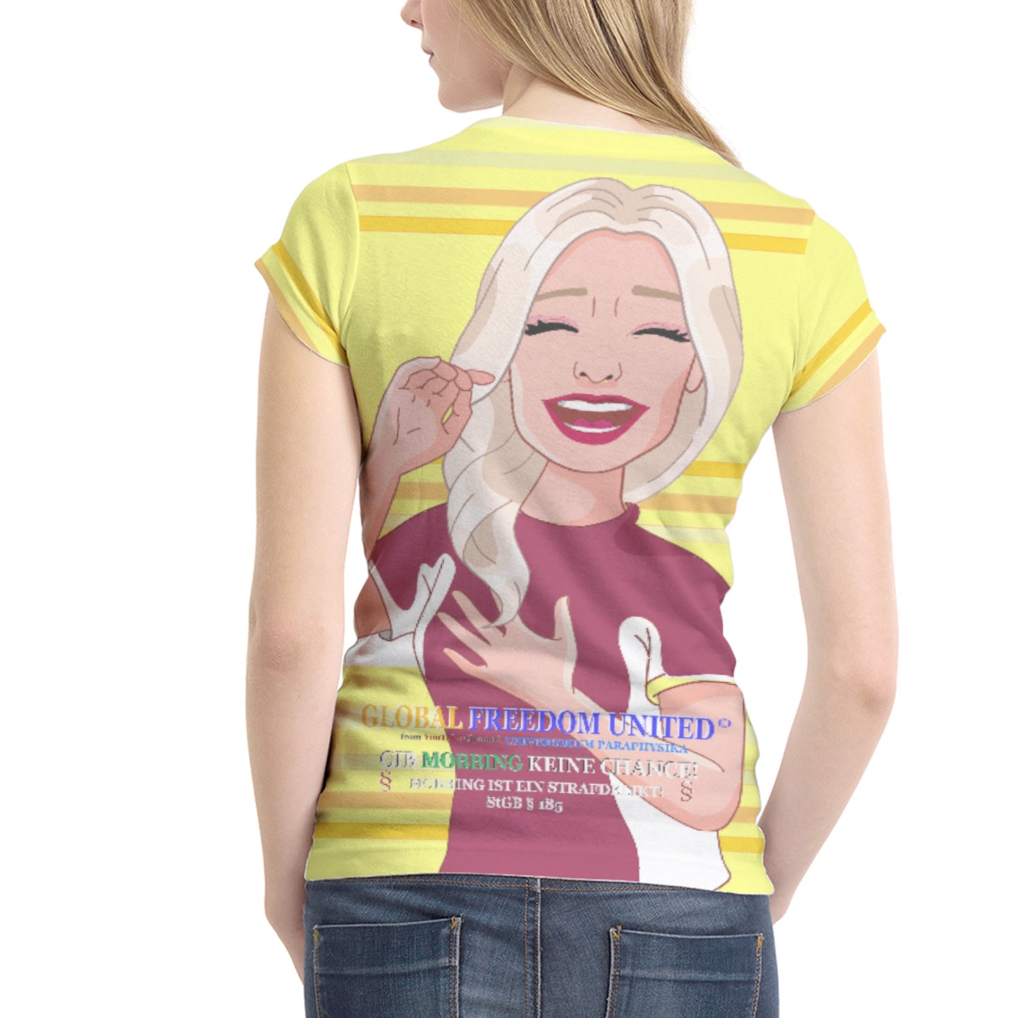Women´s T-shirt 1 Global Freedom United Gib Mobbing Keine Chance Yellow
