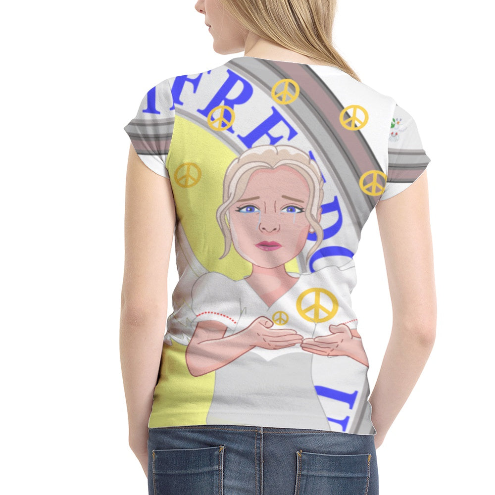 Women´s T-shirt Global Freedom United Angel Of Peace Old Peace Yellow