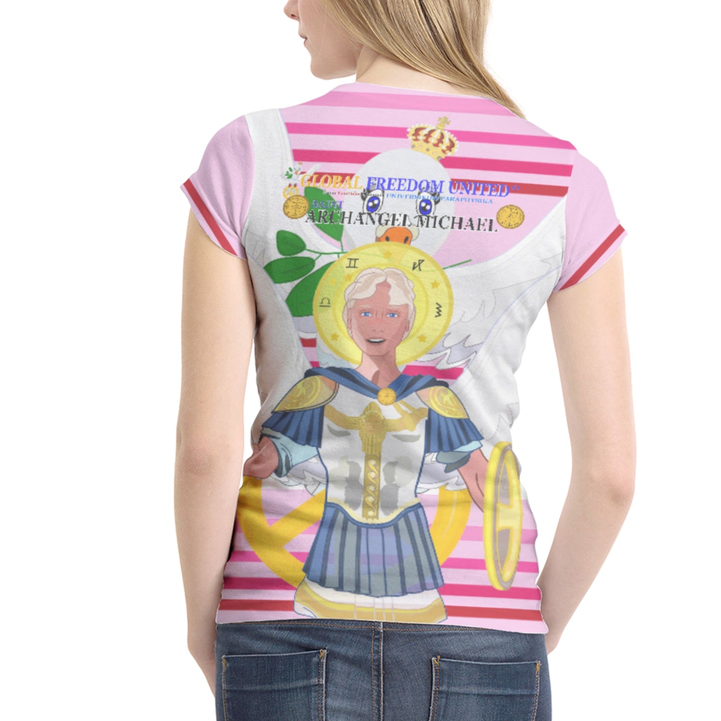 Women´s T-shirt 2 Global Freedom United Archangel Michael English V1 Pink2