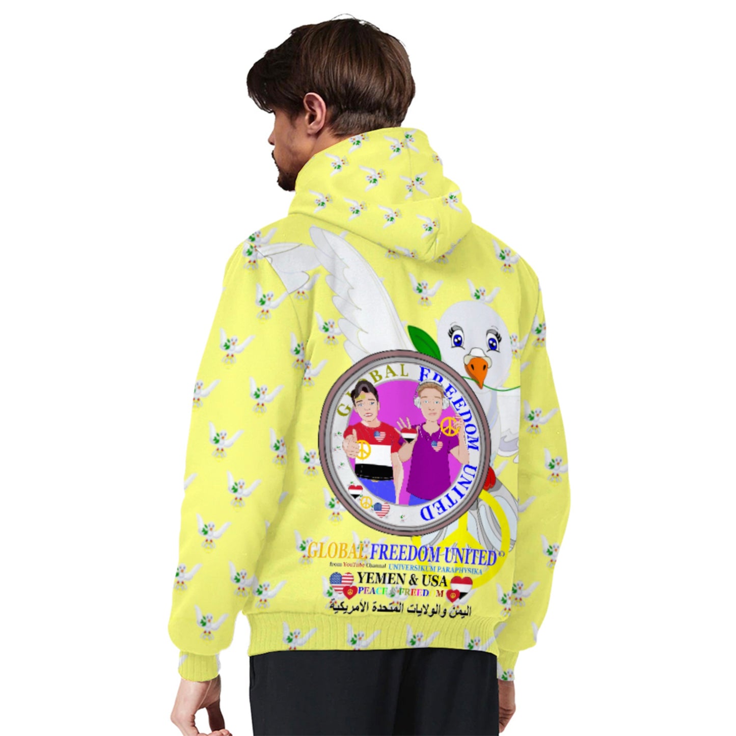 Plush Hoodie GLOBAL FREEDOM UNITED© Men Yemen & USA Yellow