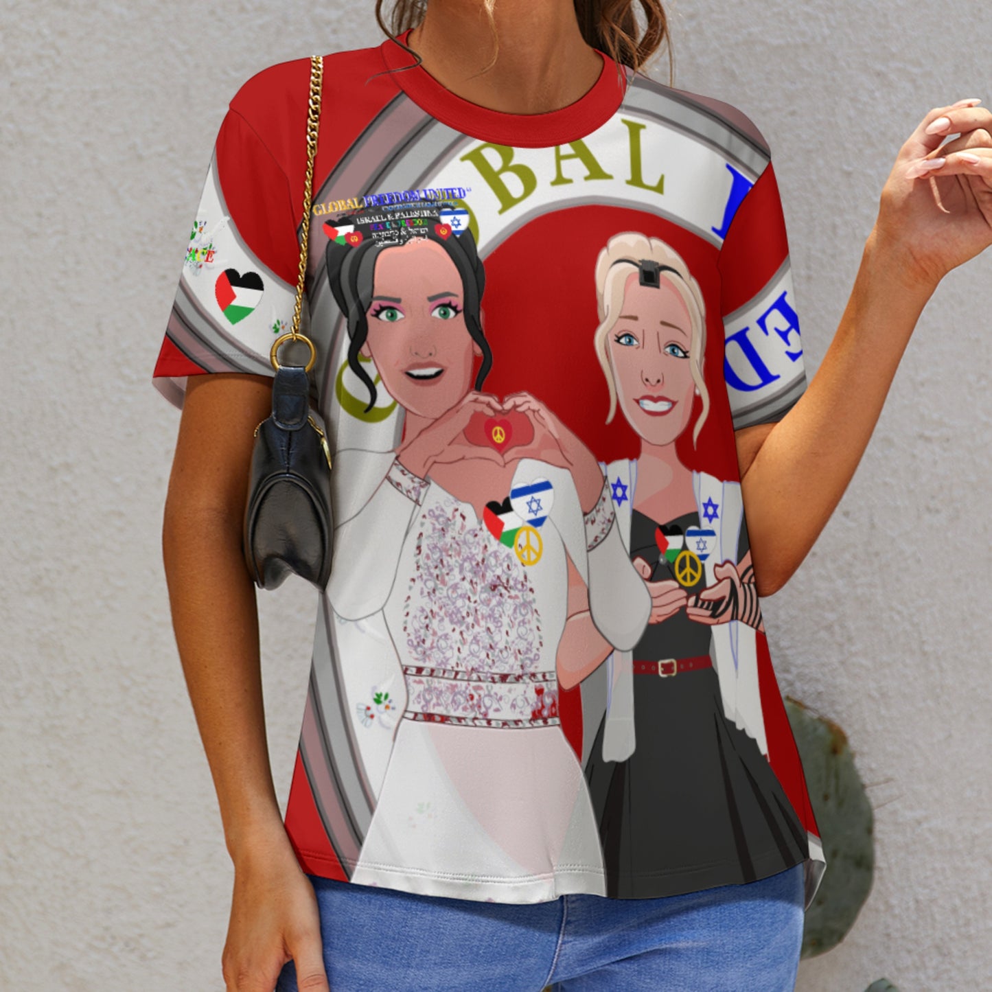 Women´s T-shirt 3 GLOBAL FREEDOM UNITED© Women Palestina & Israel Red