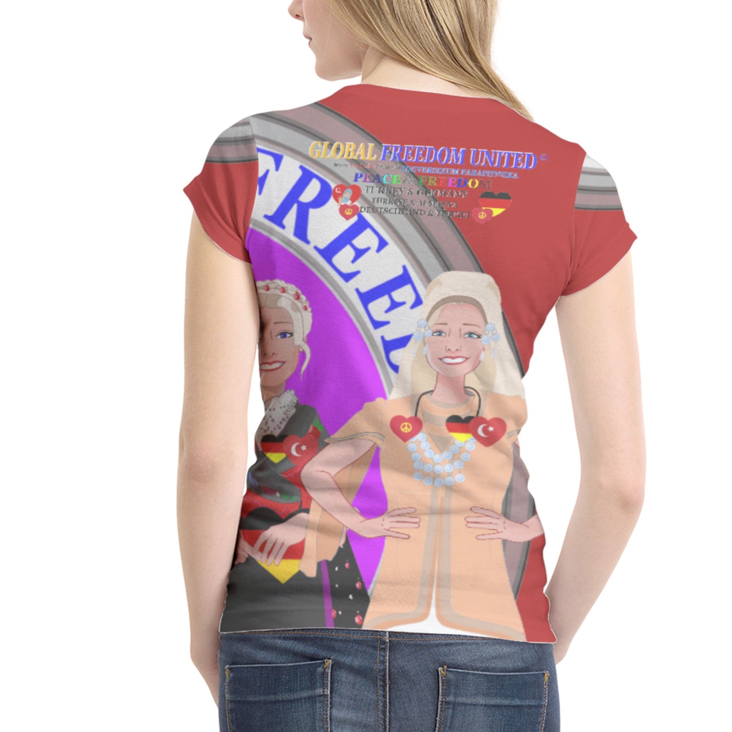 Women´s T-shirt 2 GLOBAL FREEDOM UNITED© Women Turkey & Germany Red
