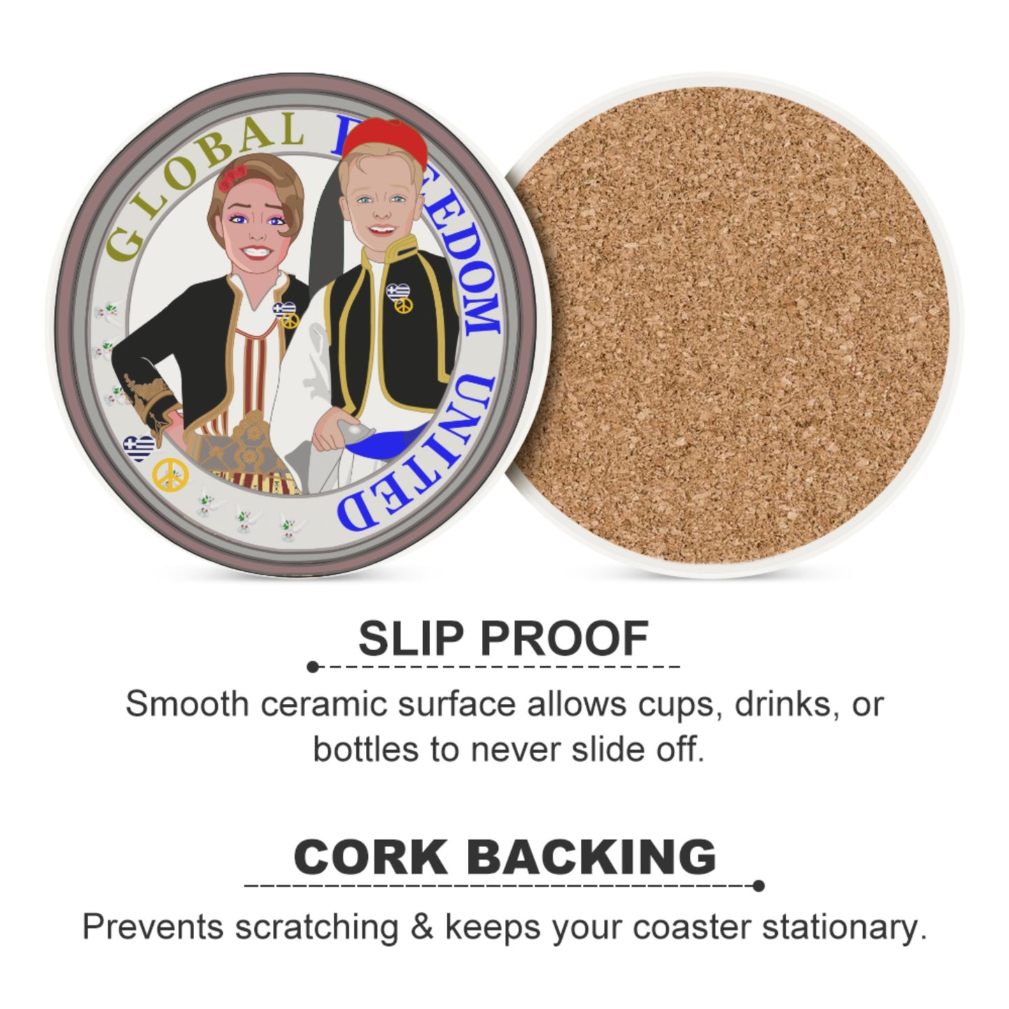 Ceramic Coasters GLOBAL FREEDOM UNITED© Couple Edition Greece