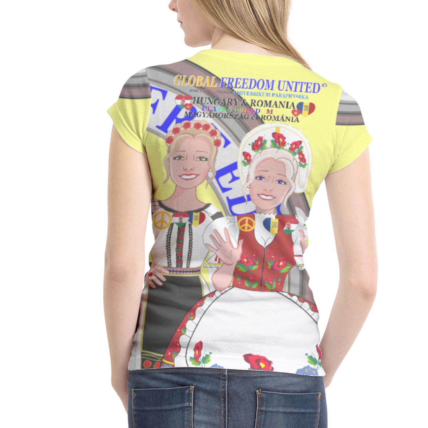 Women´s T-shirt 2 GLOBAL FREEDOM UNITED© Women Romania & Hungary Yellow