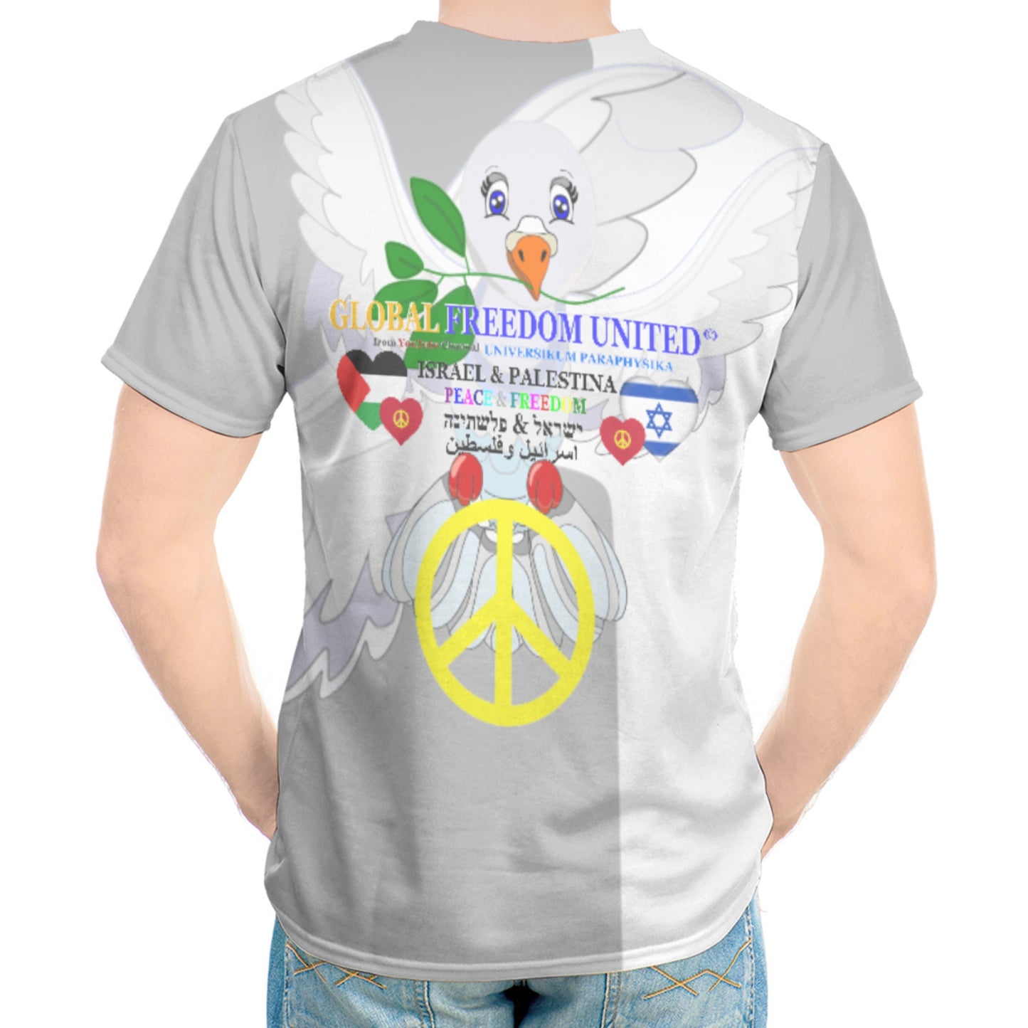 Men`s T-shirt 1 GLOBAL FREEDOM UNITED© Palestina & Israel Grey