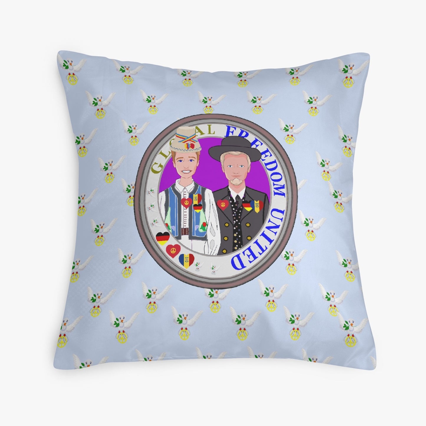GLOBAL FREEDOM UNITED© Men GERMANY & ROMANIA Light Blue 18'' Square Pillow Cover