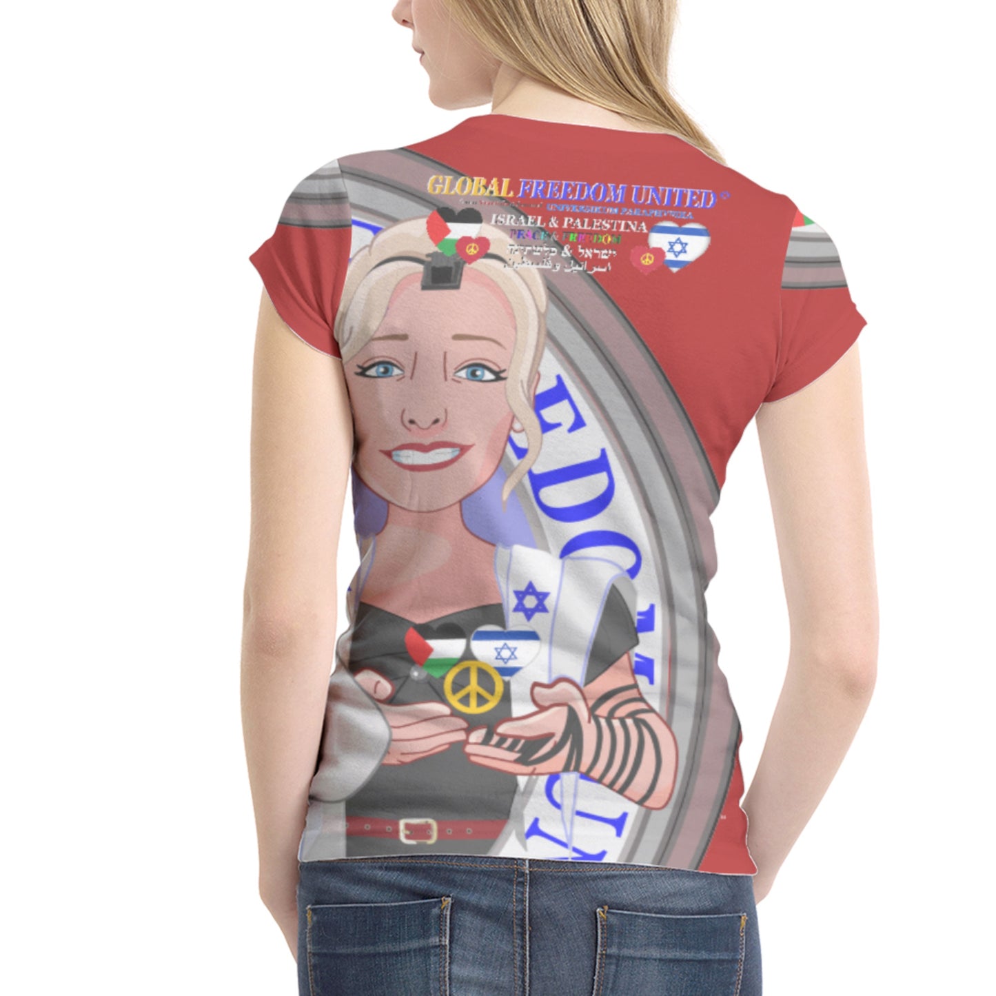 Women´s T-shirt 2 GLOBAL FREEDOM UNITED© Women Palestina & Israel Red