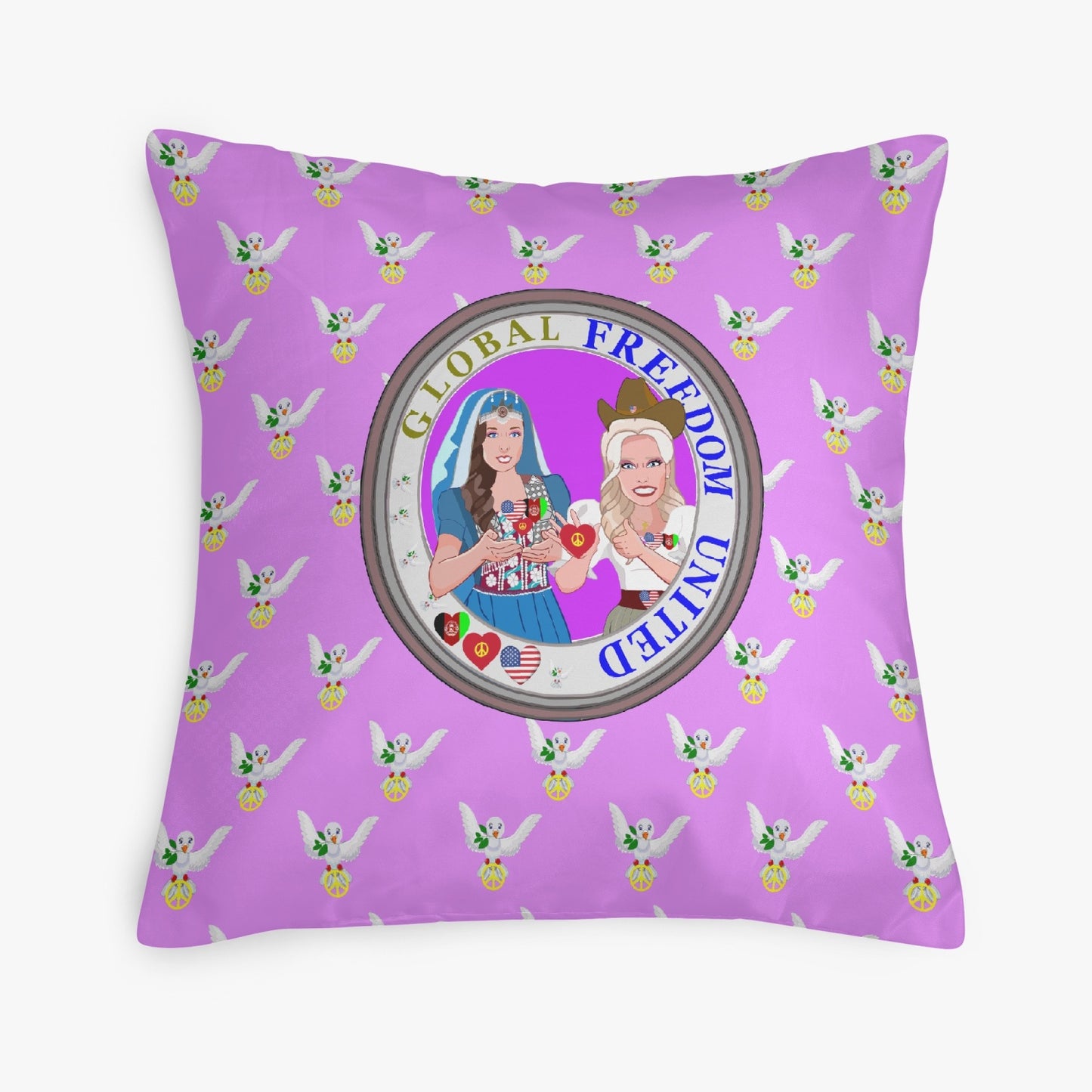 GLOBAL FREEDOM UNITED© Women AFGHANISTAN & USA LILAC 18'' Square Pillow Cover