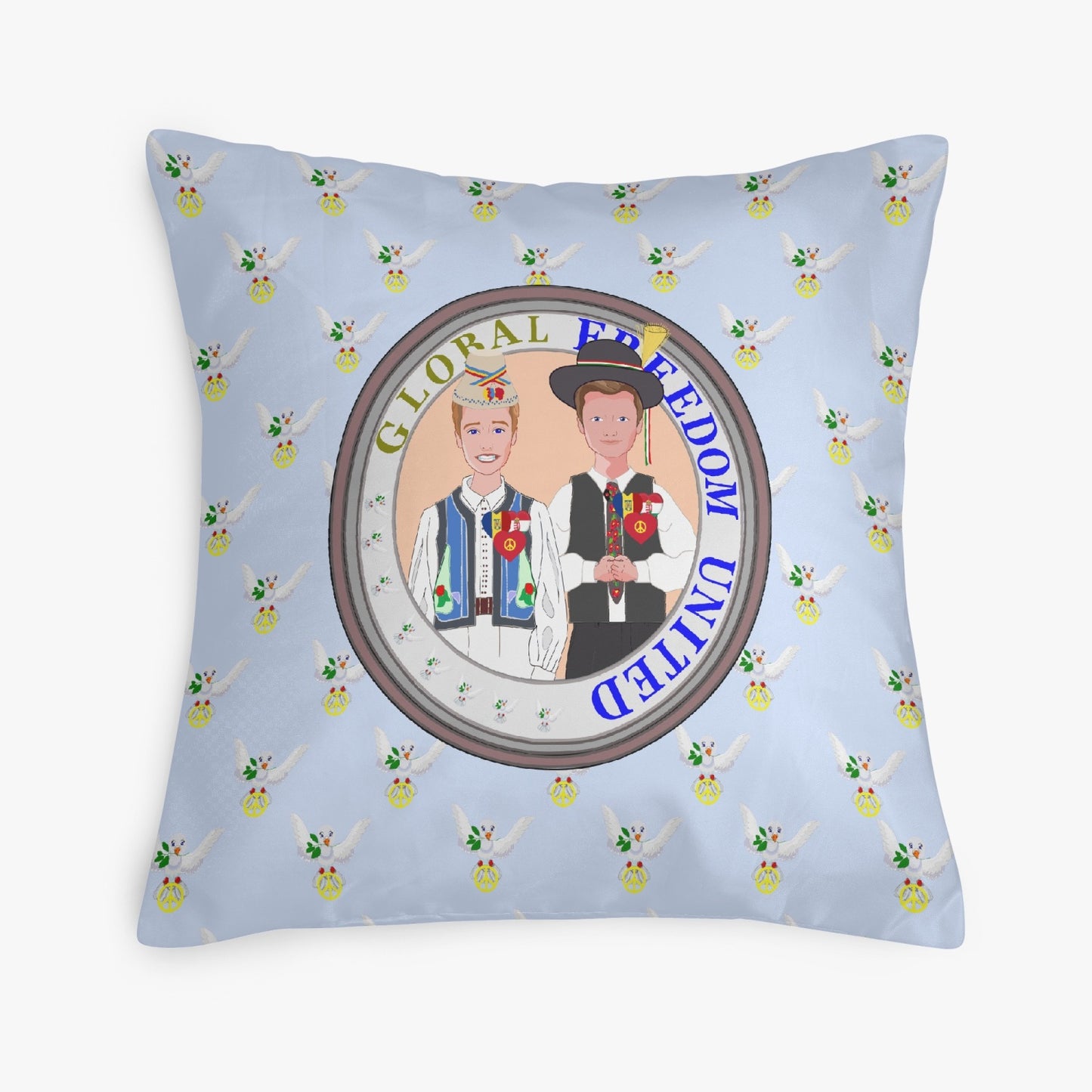 GLOBAL FREEDOM UNITED© Men ROMANIA & HUNGARY Light Blue 18'' Square Pillow Cover