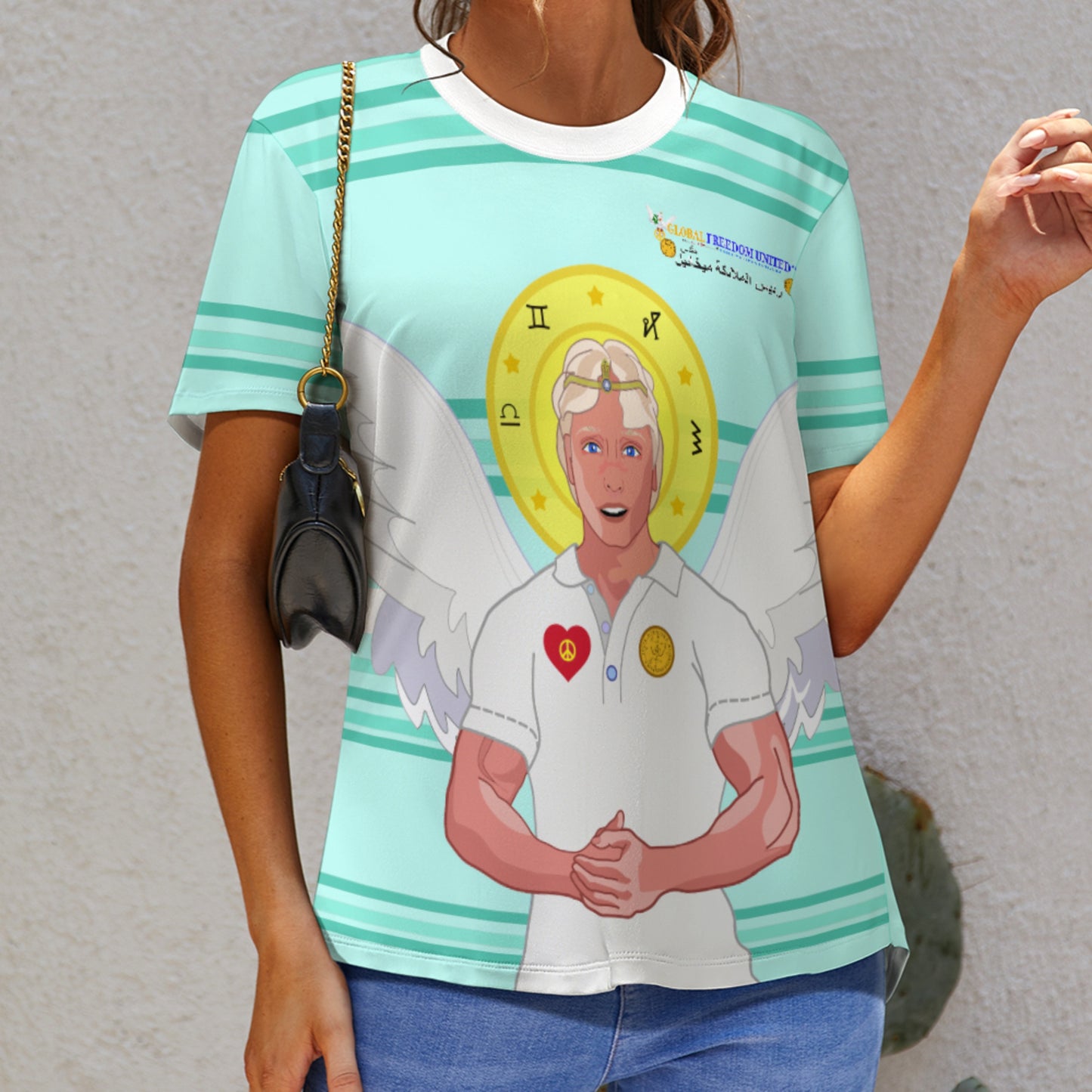 Women´s T-shirt Global Freedom United Archangel Michael Arabic V2 Light Green