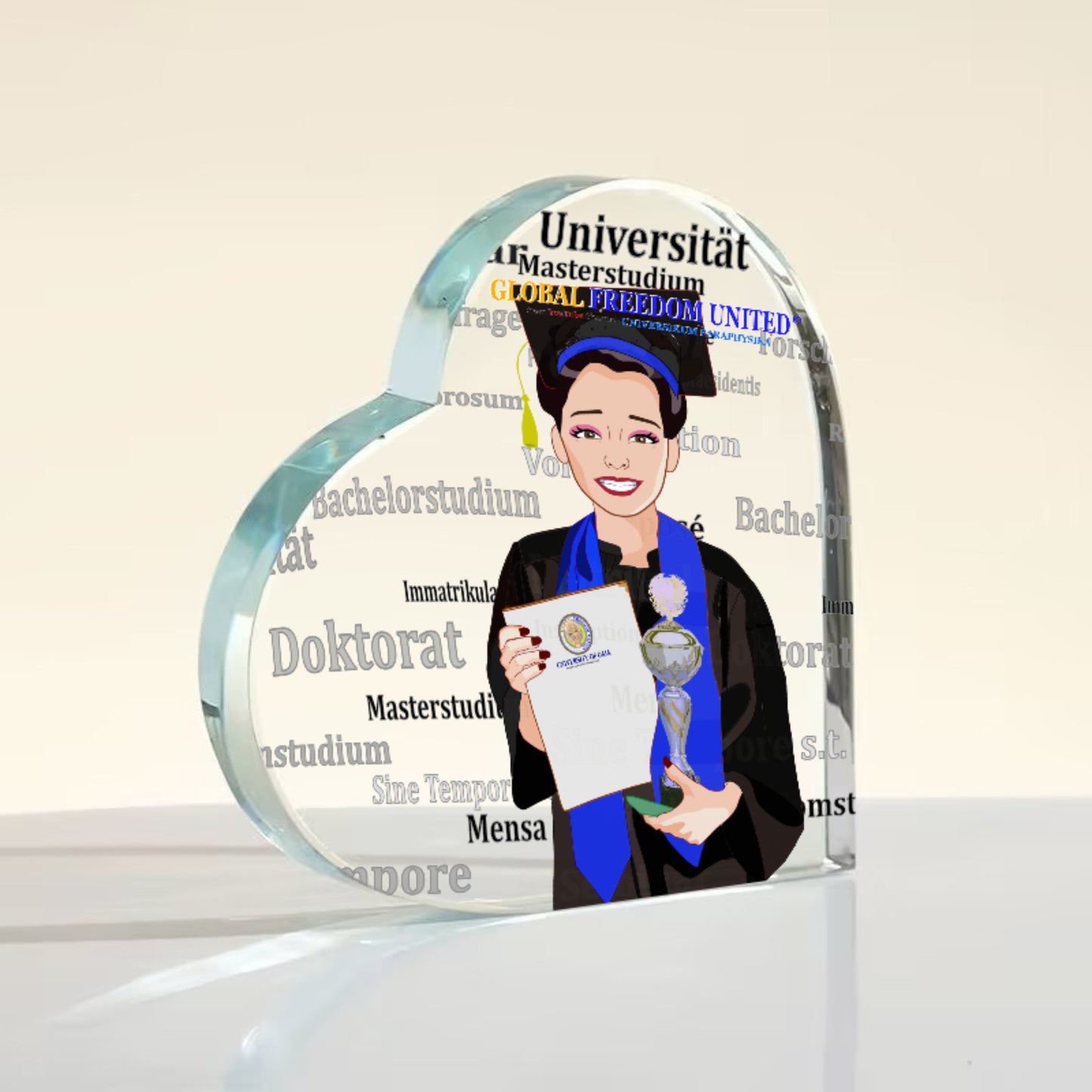 Acryl Heart Global Freedom United Asia Student Girl Silver Place