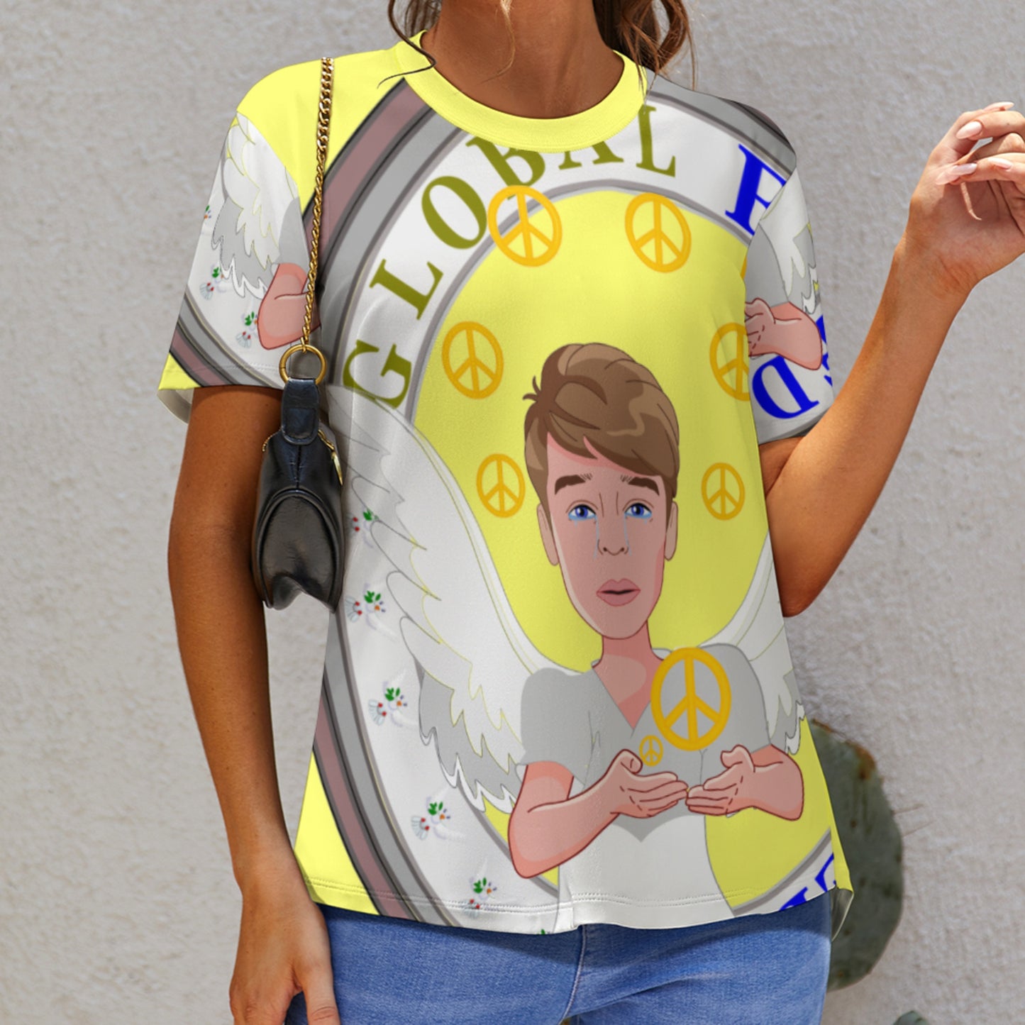 Women´s T-shirt Global Freedom United Boy Peace Of Angel Yellow