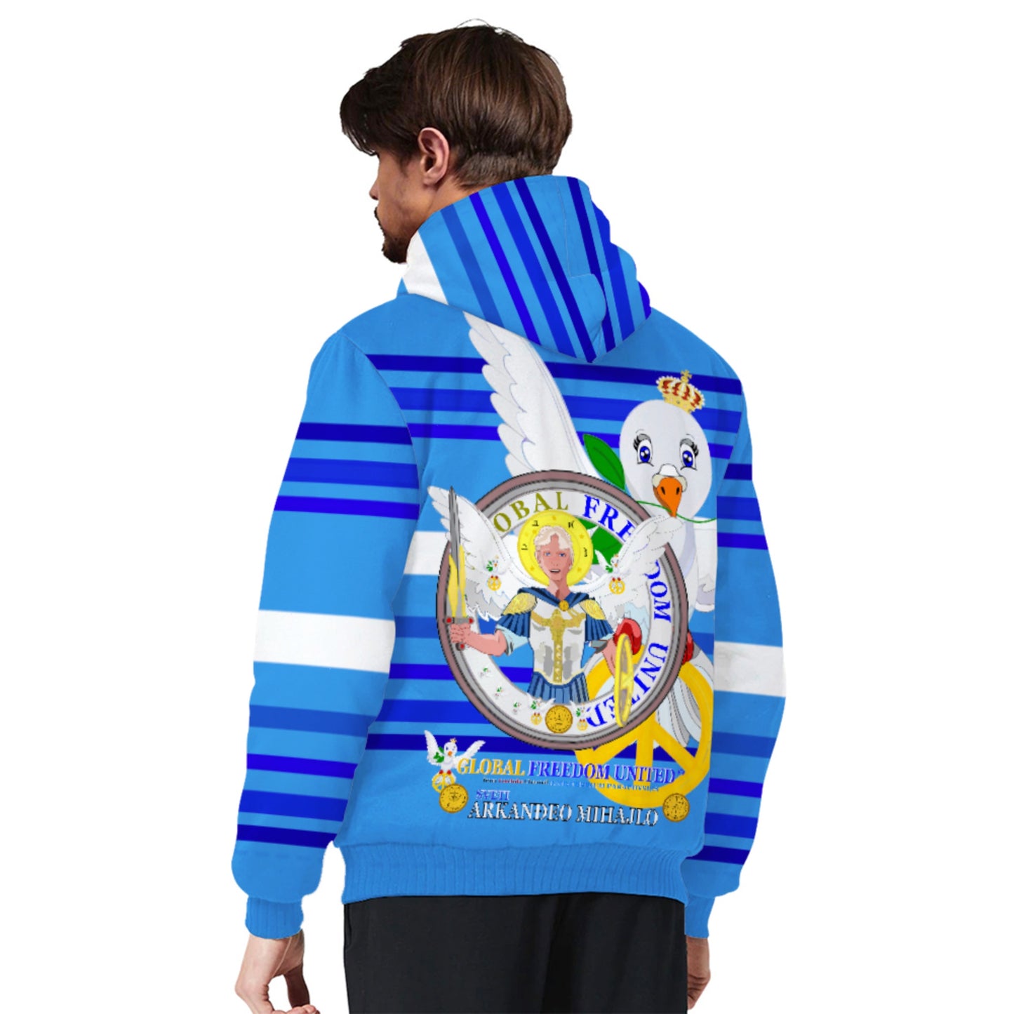 Plush Hoodie Global Freedom United Archangel Michael Croatia V1 Deep Blue