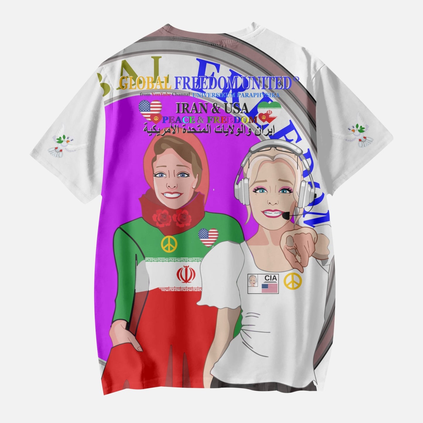 GLOBAL FREEDOM UNITED GIRLS IRAN & USA OLD PEACE WIGHT AOP Kids' Short T-Shirts