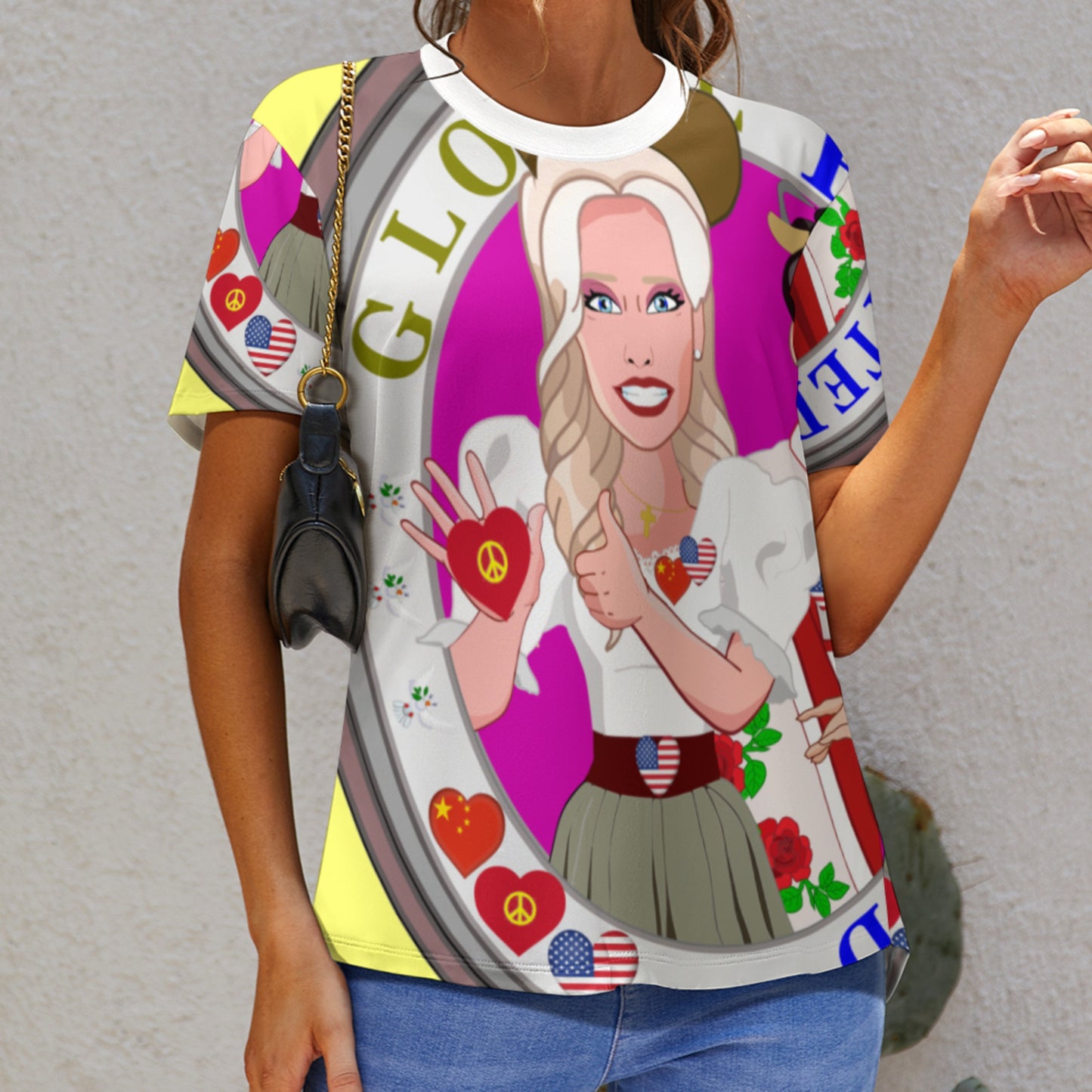 Women´s T-shirt 3 GLOBAL FREEDOM UNITED© Women USA & China Yellow