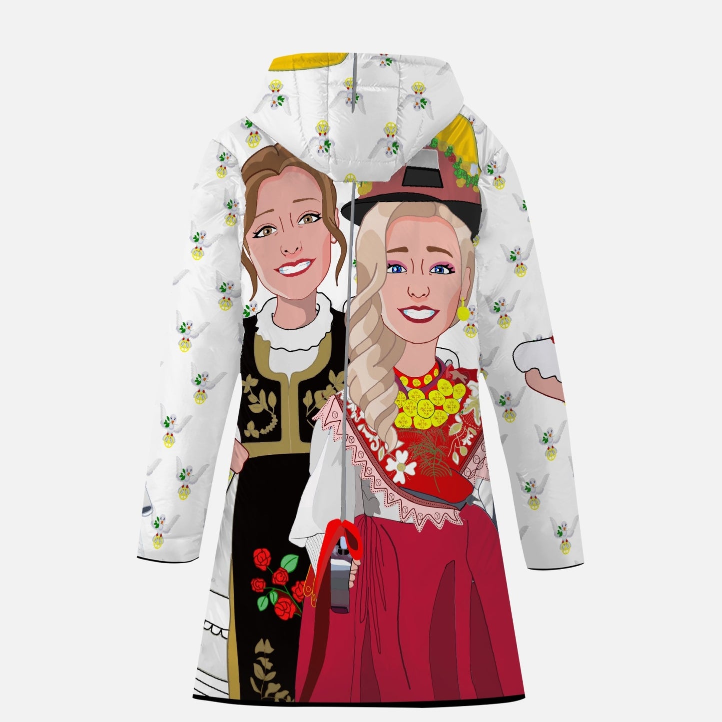 GLOBAL FREEDOM UNITED© Women Croatia & Serbia WIGHT Long Type Cotton-pad Zipper-up Hoodie