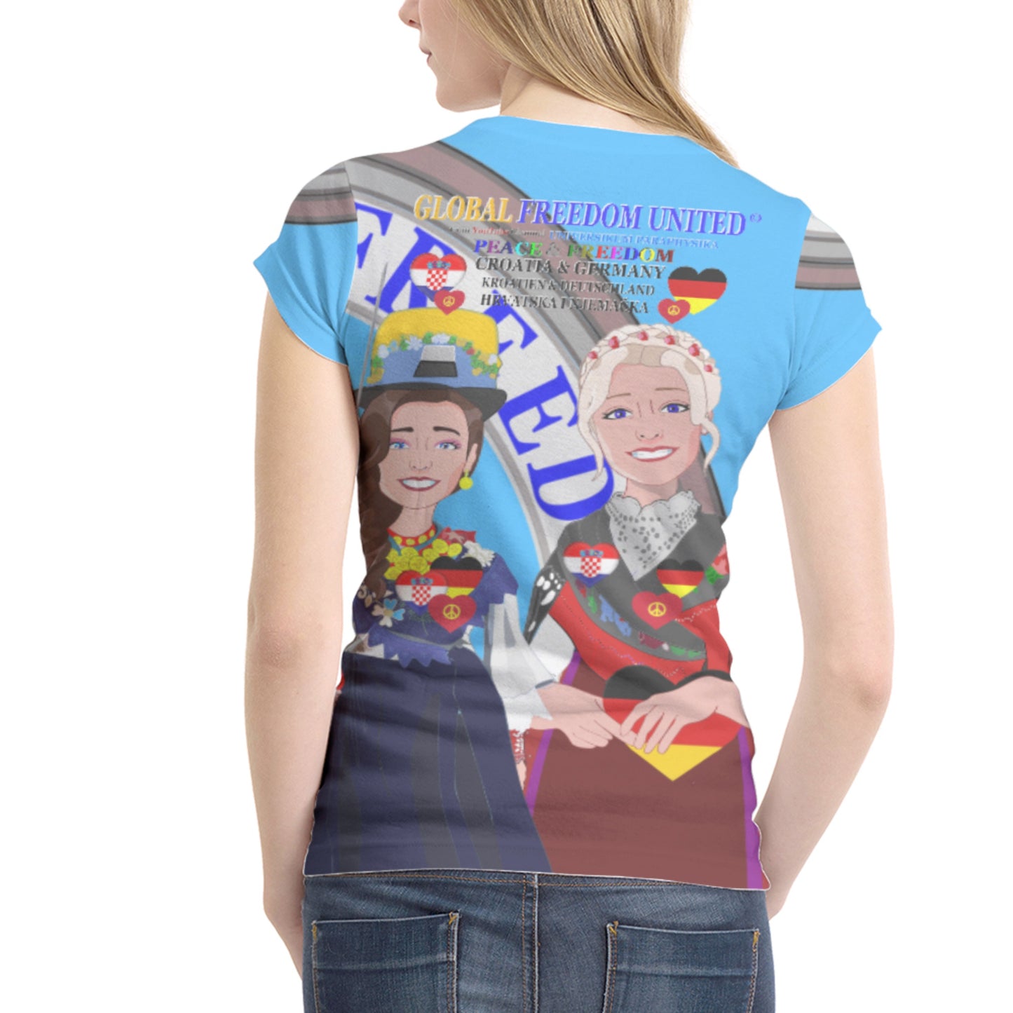 Women´s T-shirt GLOBAL FREEDOM UNITED© Women Croatia & Germany V2 Blue