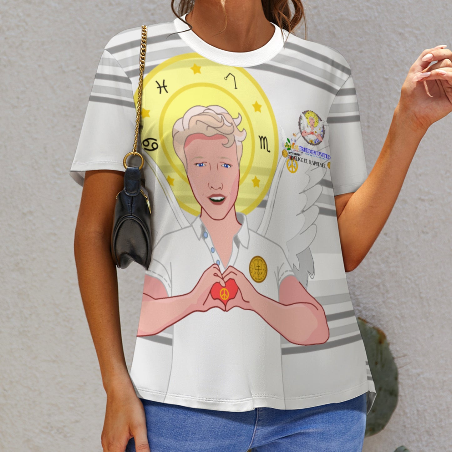 Women´s T-shirt GLOBAL FREEDOM UNITED© Archangel Rafael German Grey