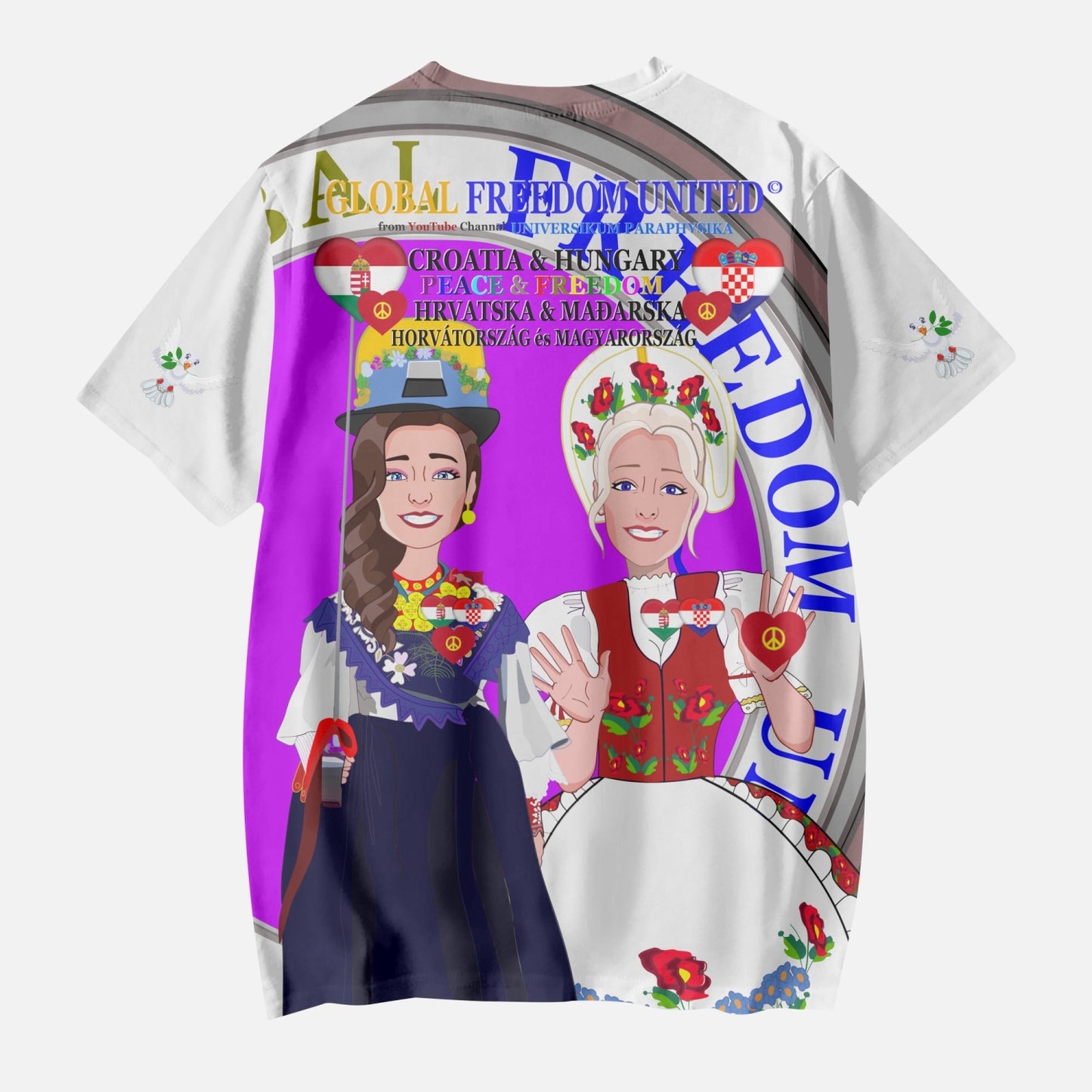 GLOBAL FREEDOM UNITED© Girl Croatia & Hungary WIGHT AOP Kids' Short T-Shirts