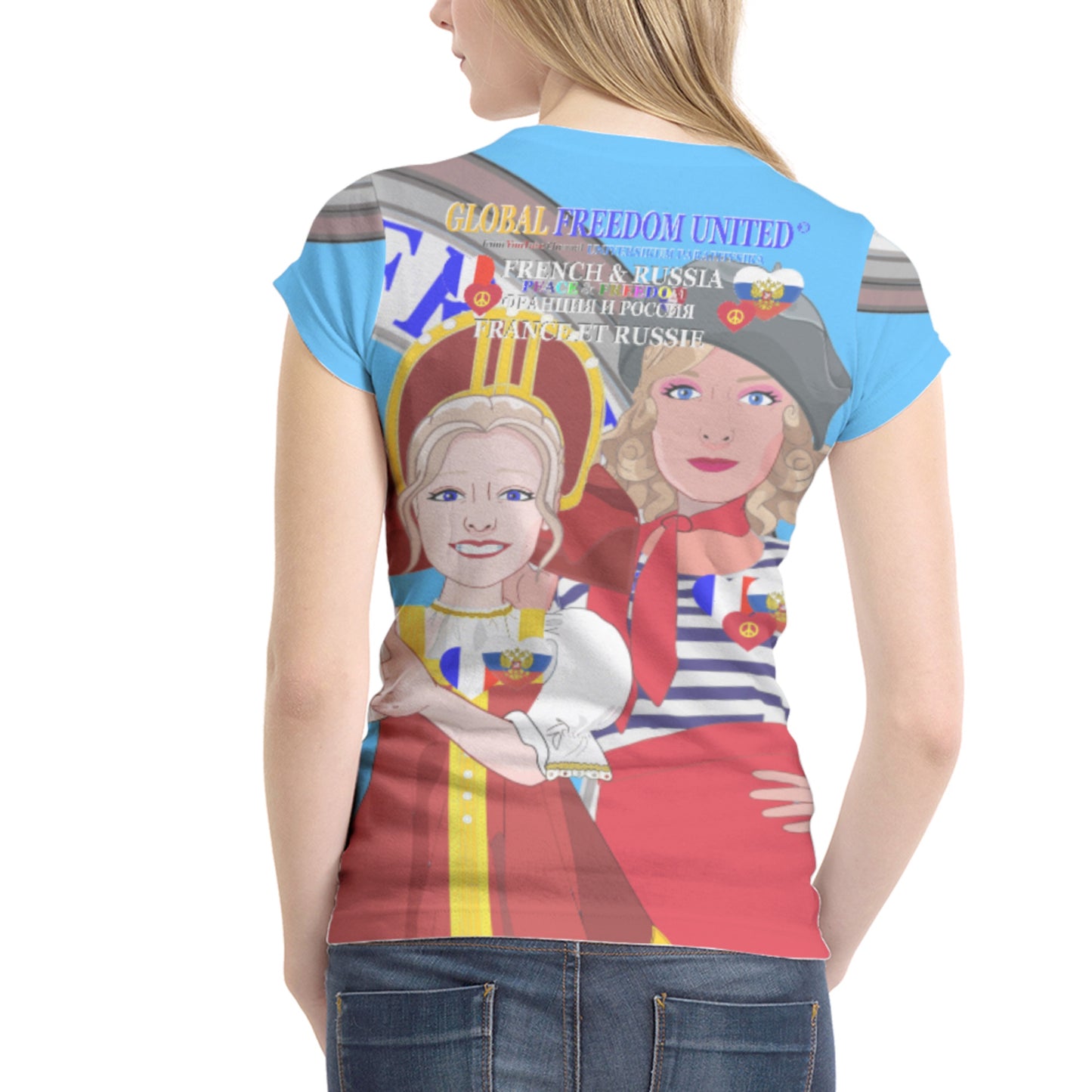 Women´s T-shirt 2 GLOBAL FREEDOM UNITED© Women French & Russia Blue