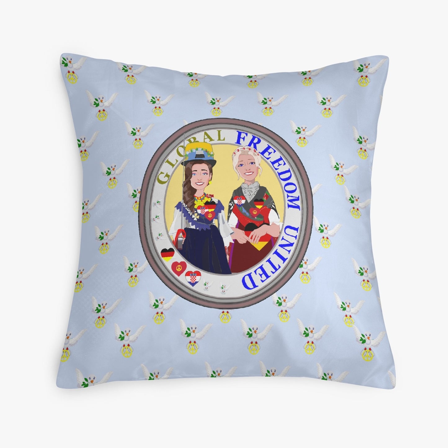GLOBAL FREEDOM UNITED© Women CROATIA & GERMANY LIGHT BLUE 18'' Square Pillow Cover